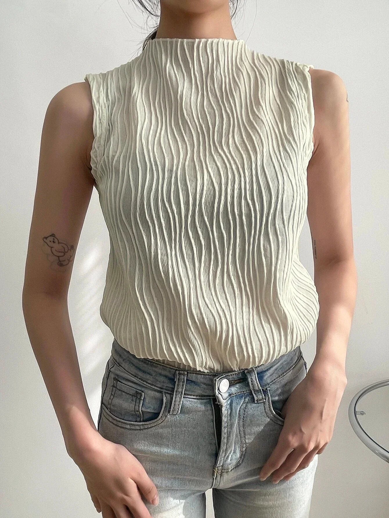 Buy SHEIN DAZY Stand Neck Solid Tank Top in Pakistan