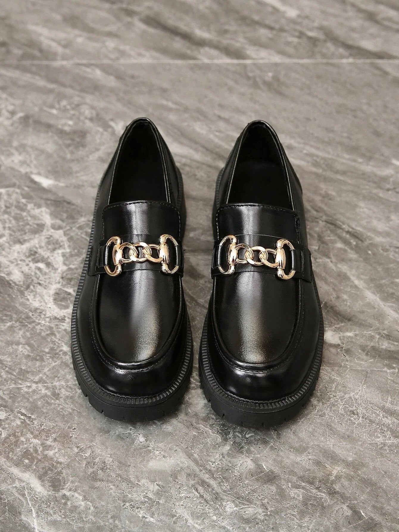 Buy Shein Round Toe Flats Women Minimalist Chain Decor Loafers in Pakistan