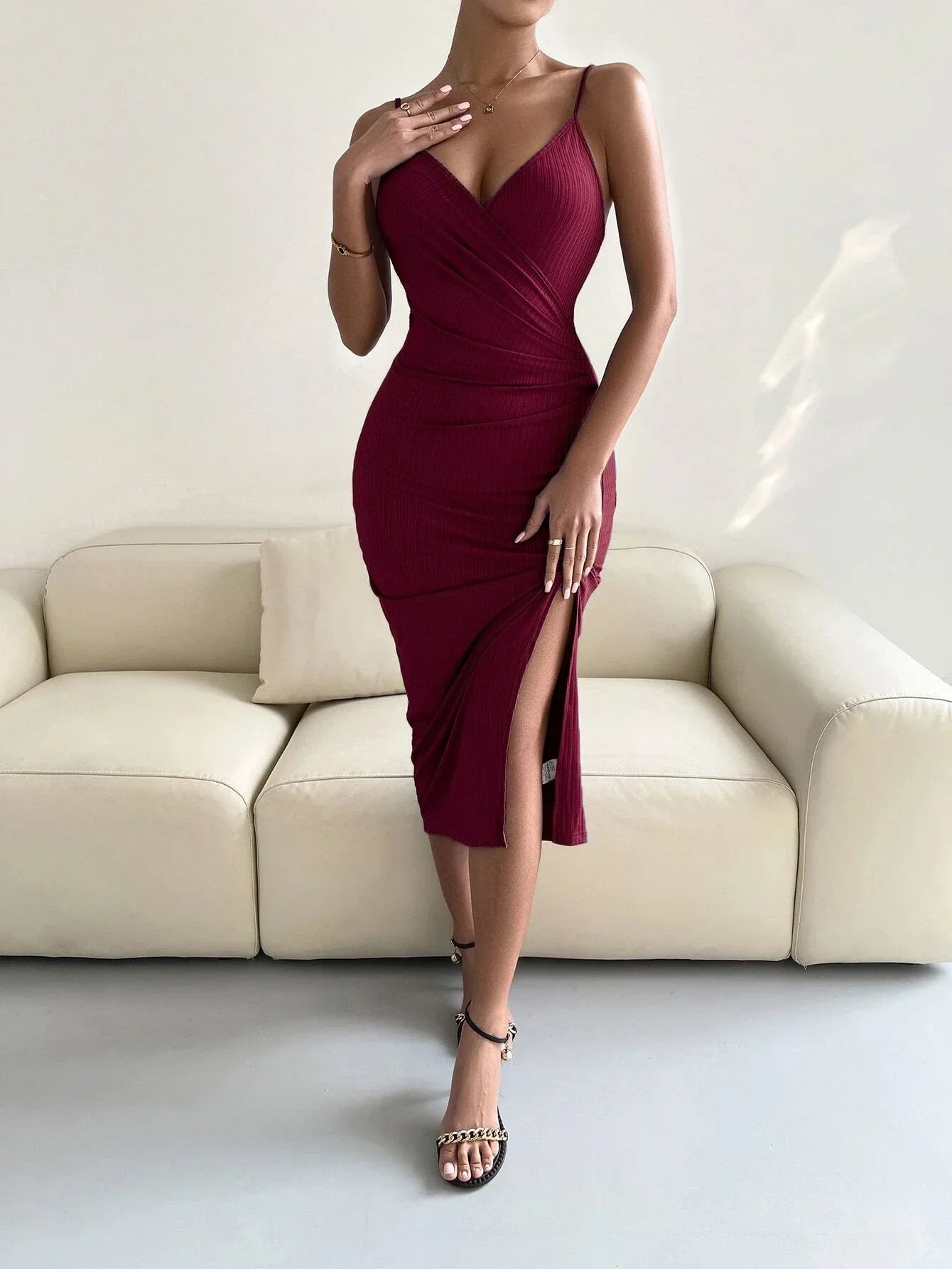 Buy Shein Ruched Split Thigh Cami Dress in Pakistan