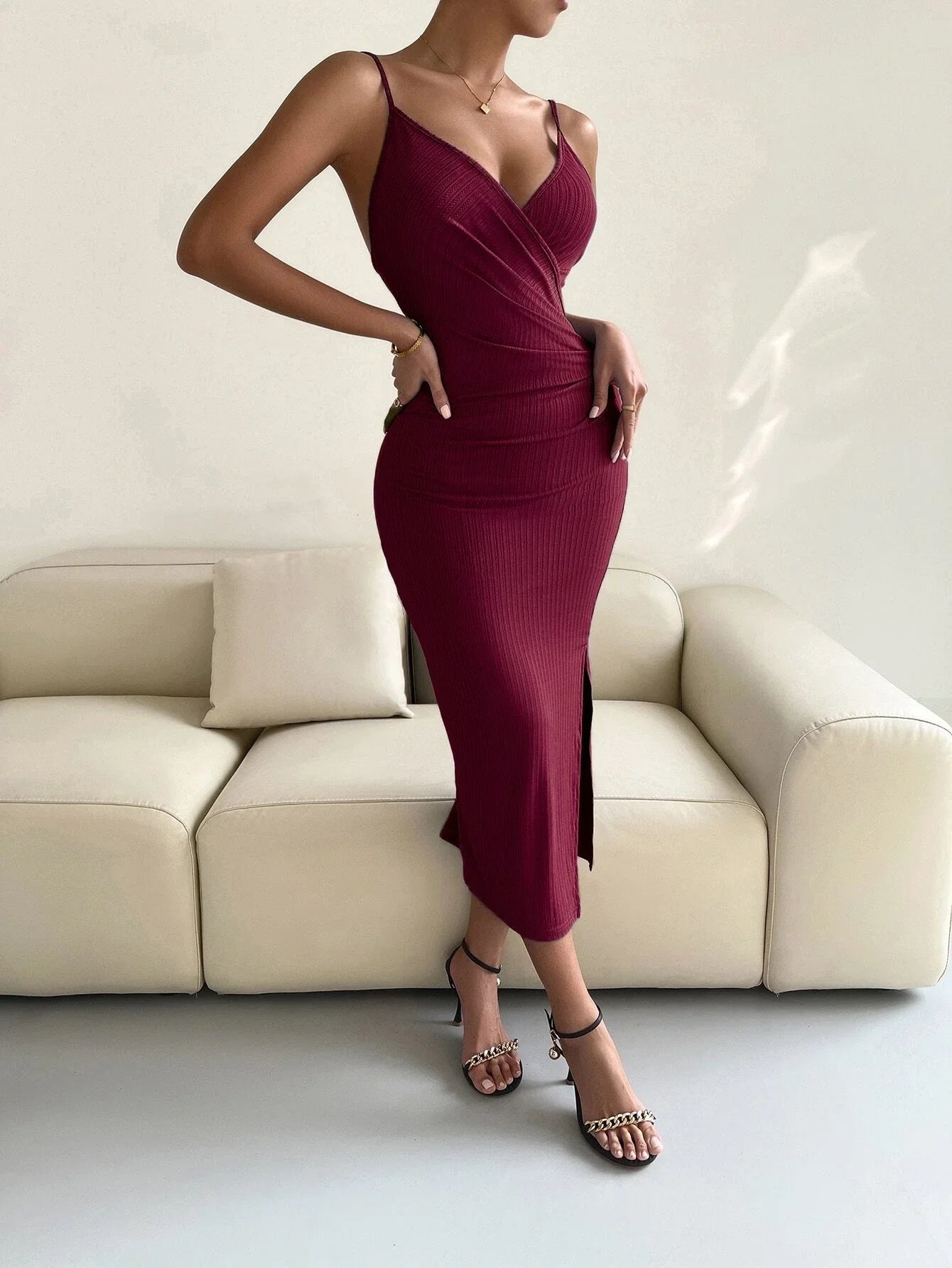 Buy Shein Ruched Split Thigh Cami Dress in Pakistan
