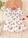 Buy SHEIN Baby Floral Print Shirred Puff Sleeve Dress in Pakistan