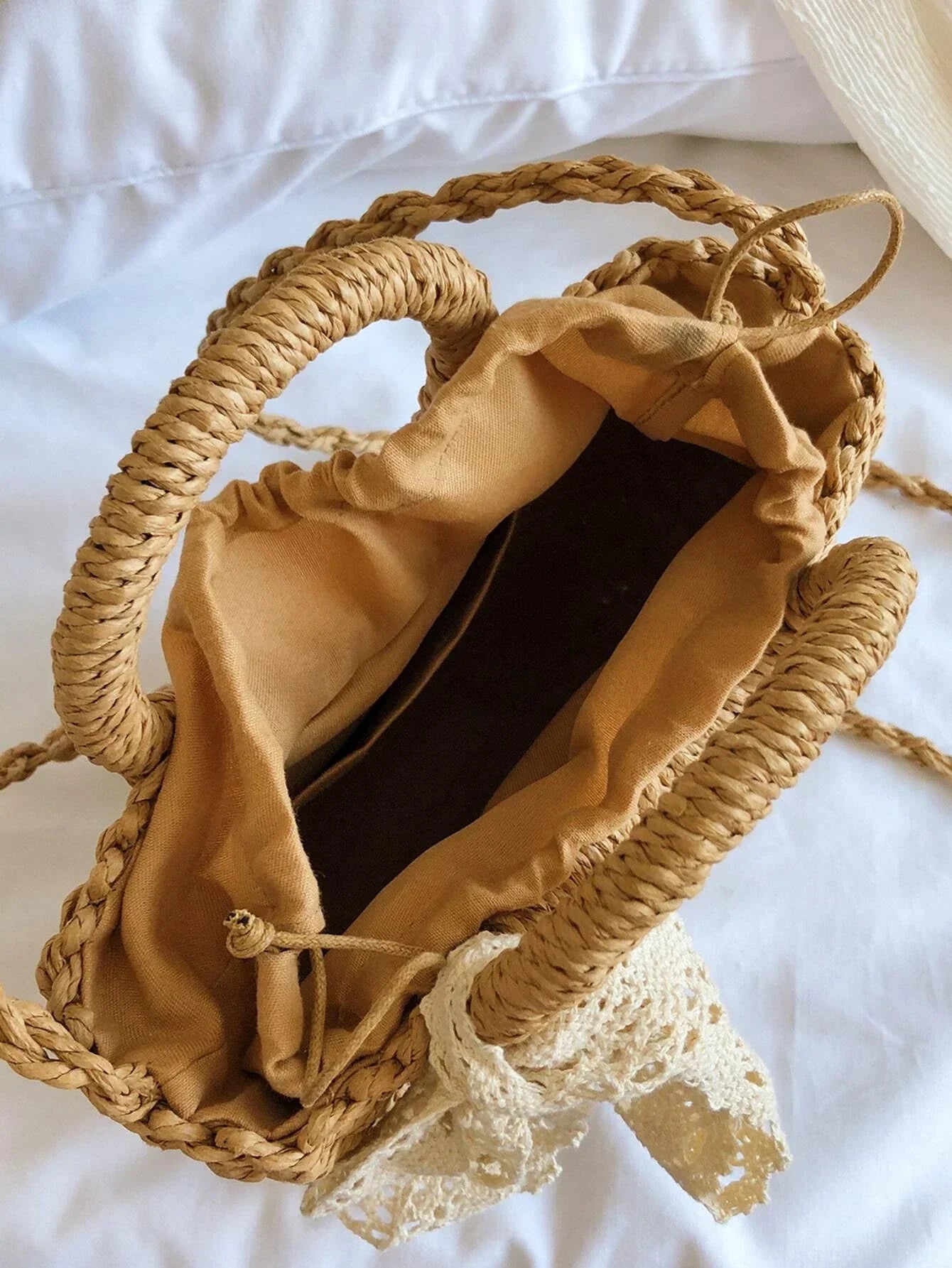 Buy SHEIN Lace Up Decor Straw Bag in Pakistan