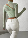 Buy Shein Mock Neck Lettuce Trim Contrast Mesh Top in Pakistan