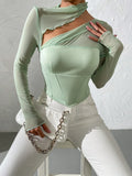 Buy Shein Mock Neck Lettuce Trim Contrast Mesh Top in Pakistan