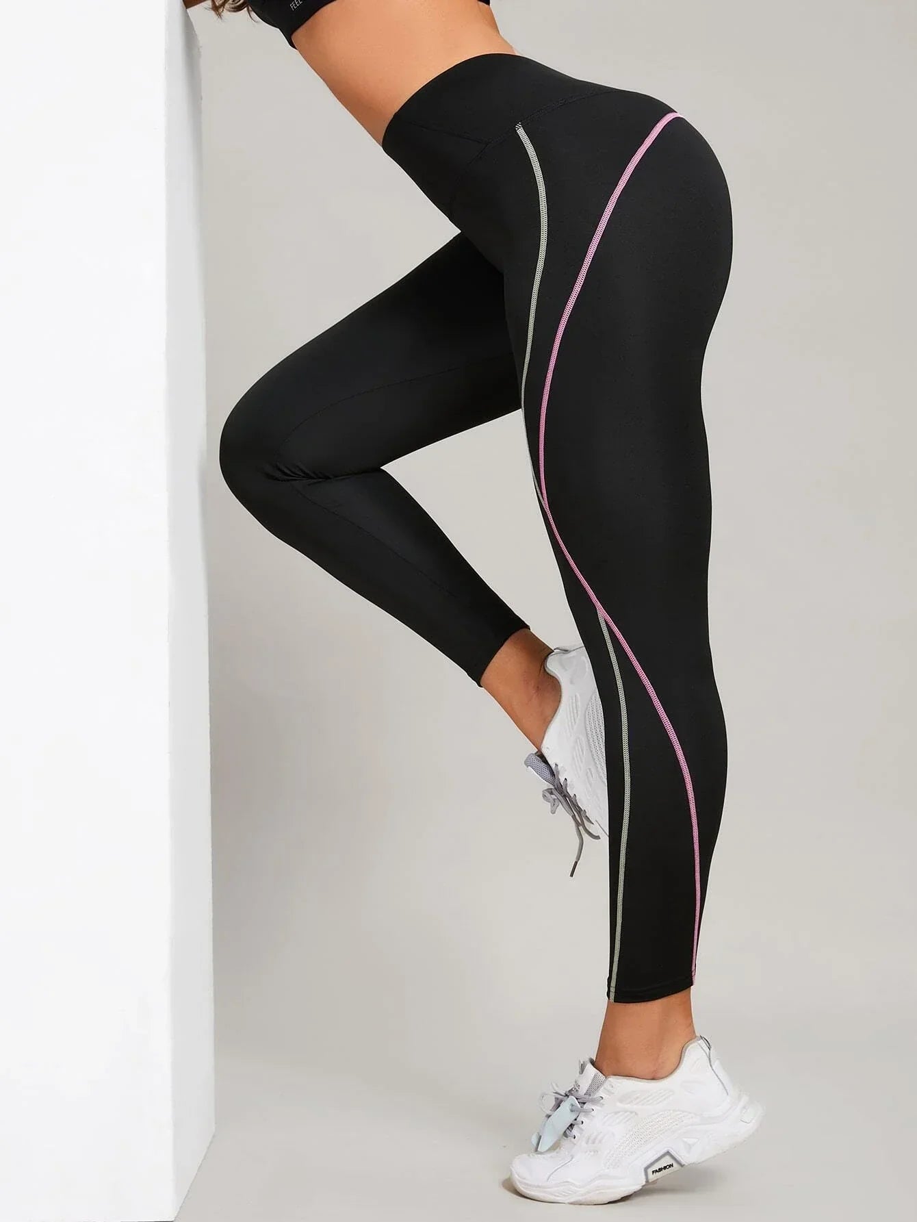 Buy SHEIN Top-stitching Wideband Waist Sports Leggings in Pakistan