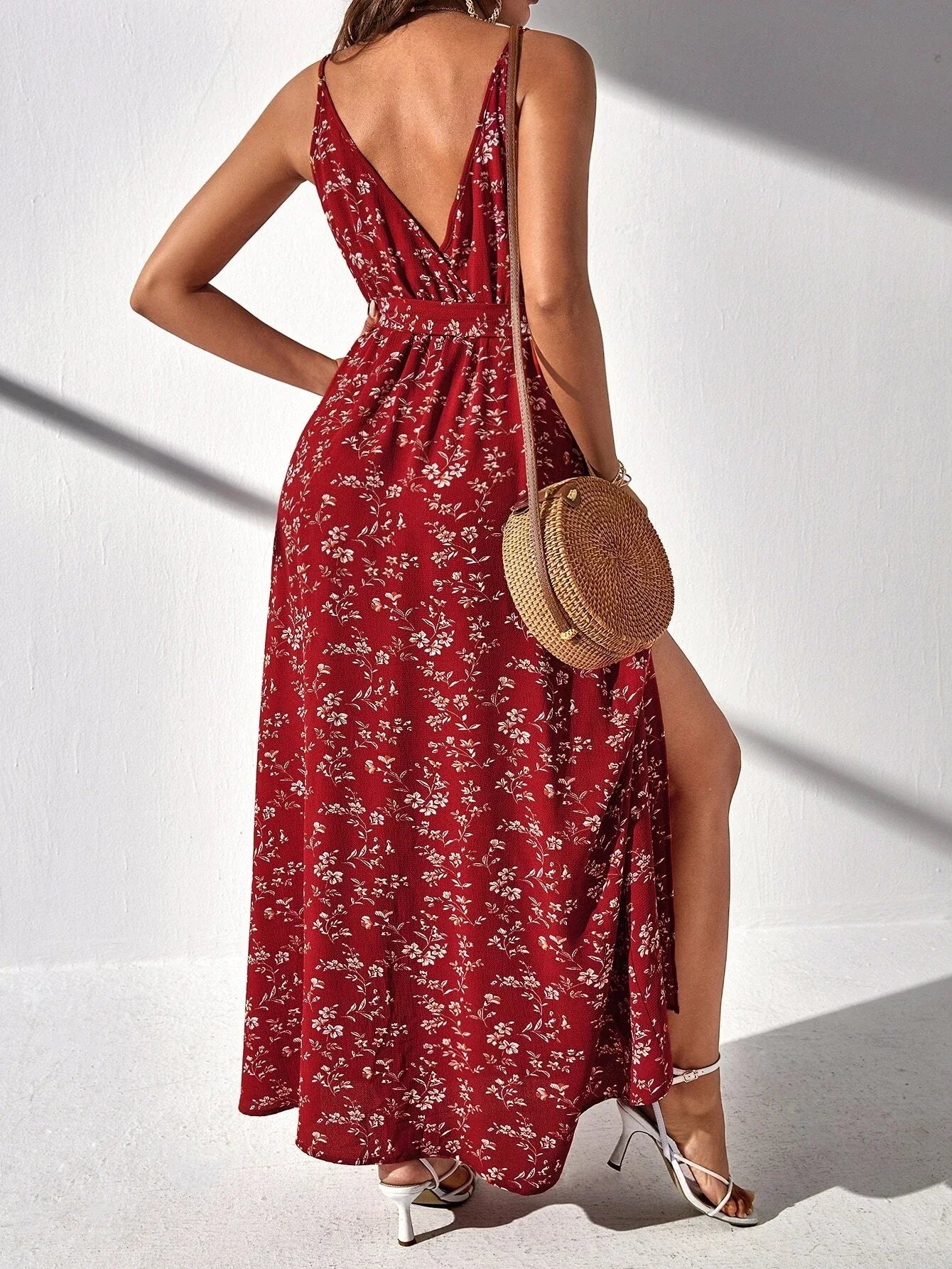 Buy Shein Frenchy Ditsy Floral Split Thigh Belted Cami Dress in Pakistan