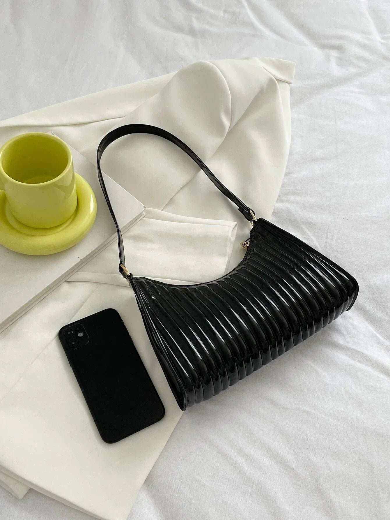 Buy Shein Geometric Embossed Zipper Baguette Bag in Pakistan