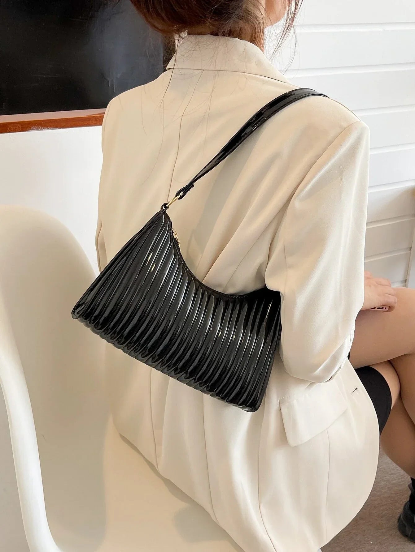 Buy Shein Geometric Embossed Zipper Baguette Bag in Pakistan