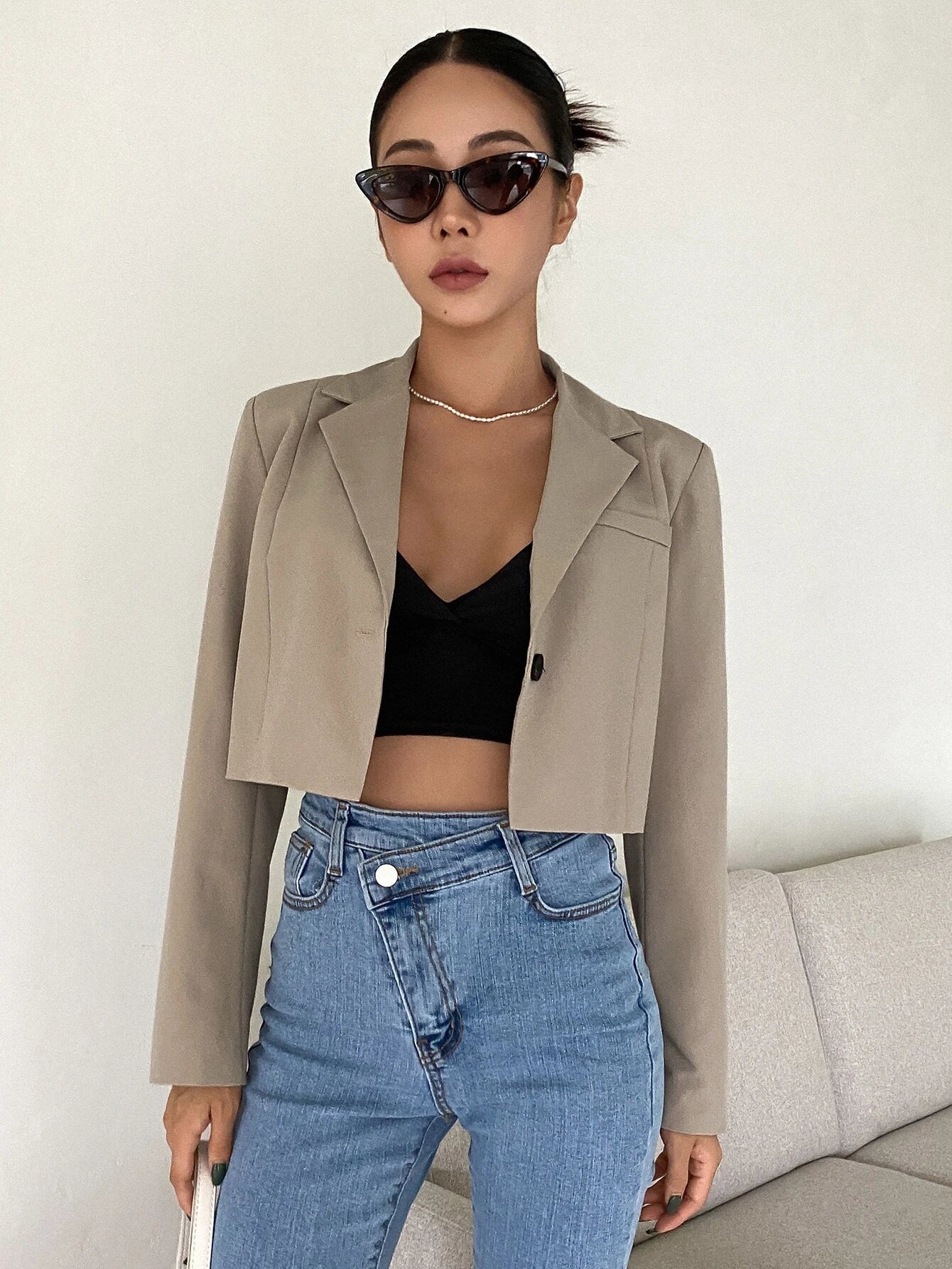 Buy SHEIN DAZY Single Button Crop Blazer in Pakistan