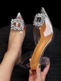 Buy Shein Rhinestone Decor Peep Toe Clear Band Chunky Heeled Slingback Pumps in Pakistan