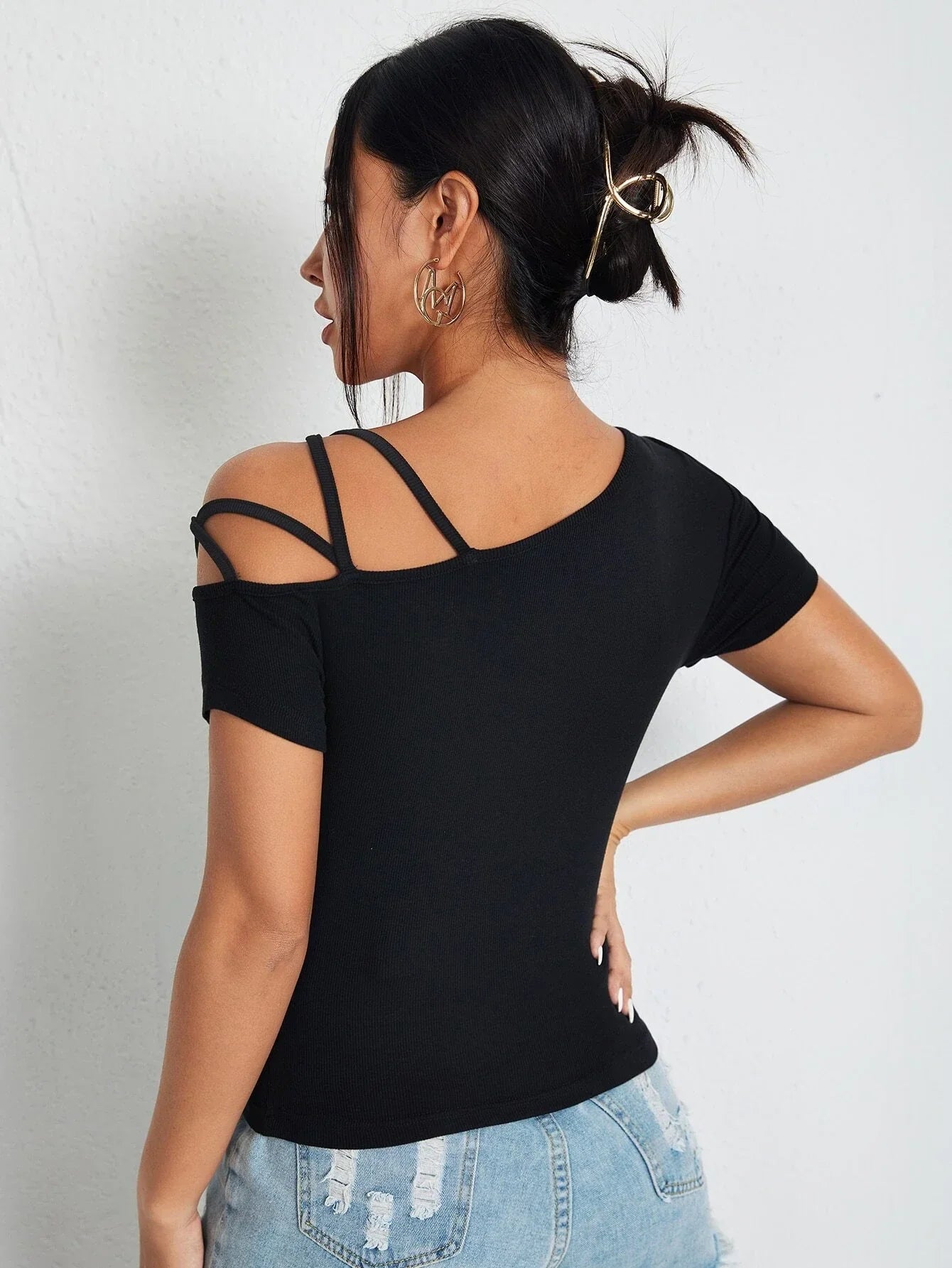 Buy SHEIN BAE Solid Asymmetrical Neck Tee in Pakistan