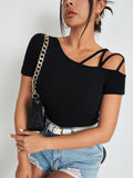 Buy SHEIN BAE Solid Asymmetrical Neck Tee in Pakistan