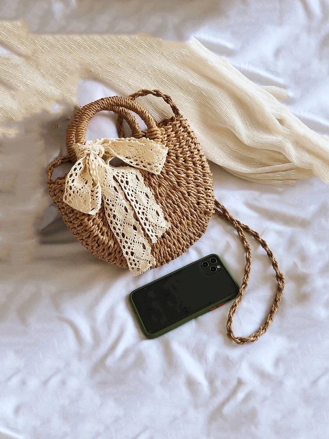 Buy SHEIN Lace Up Decor Straw Bag in Pakistan