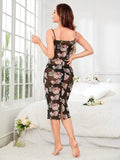 Buy Shein Floral Print Slit Back Lace Detail Cami Nightdress Without Lingerie in Pakistan