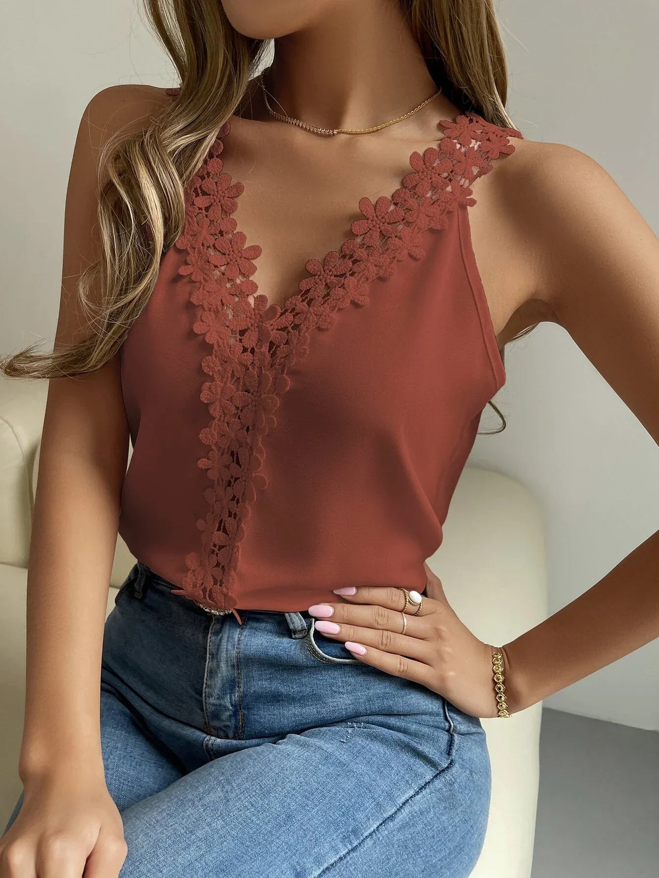 Buy Shein Guipure Lace V Neck Tank Top in Pakistan