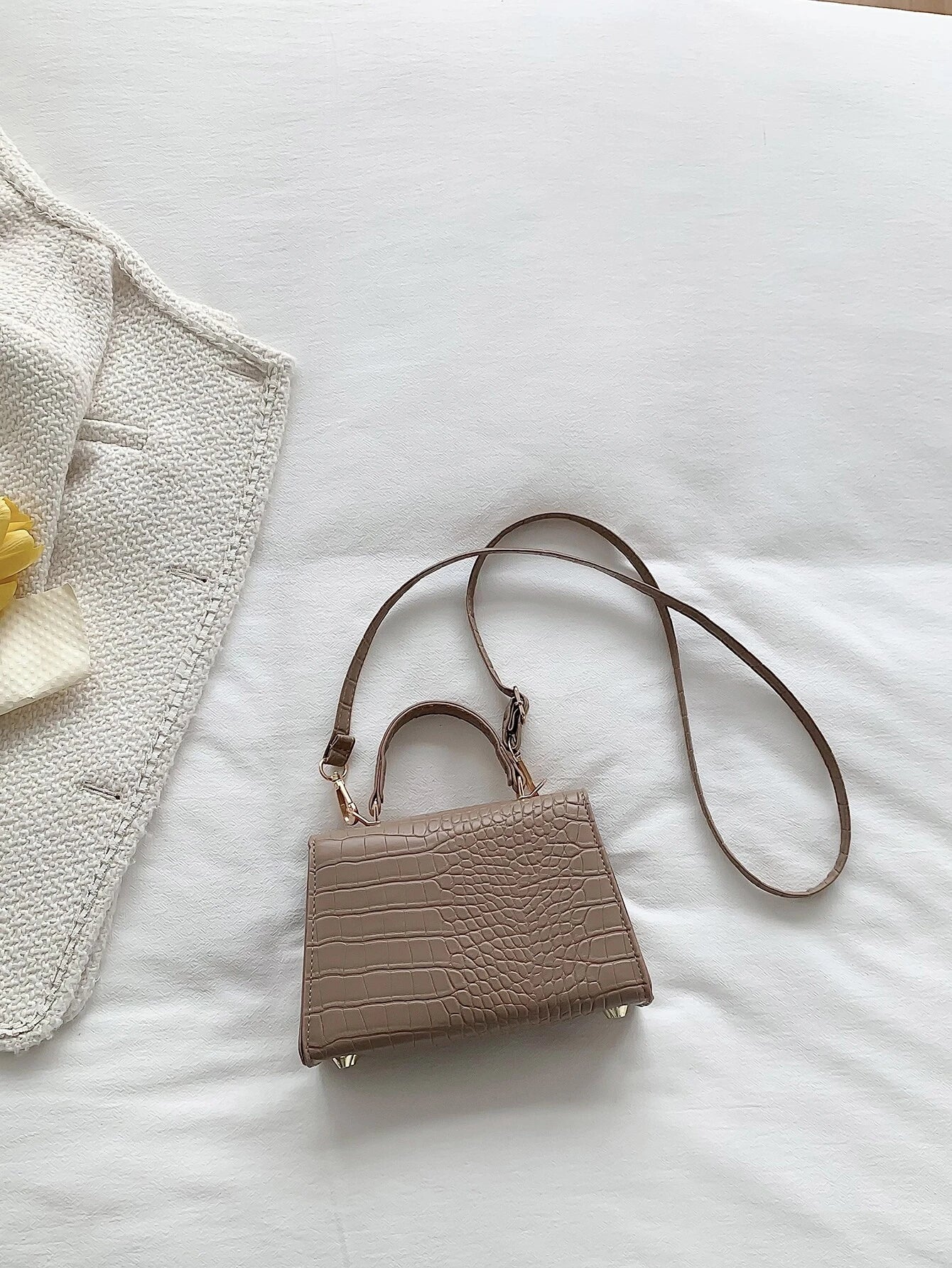 Buy SHEIN Mini Crocodile Embossed Twist Lock Flap Square Bag in Pakistan