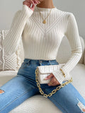 Buy SHEIN Eyelet Detail Ribbed Knit Mock Neck Sweater in Pakistan