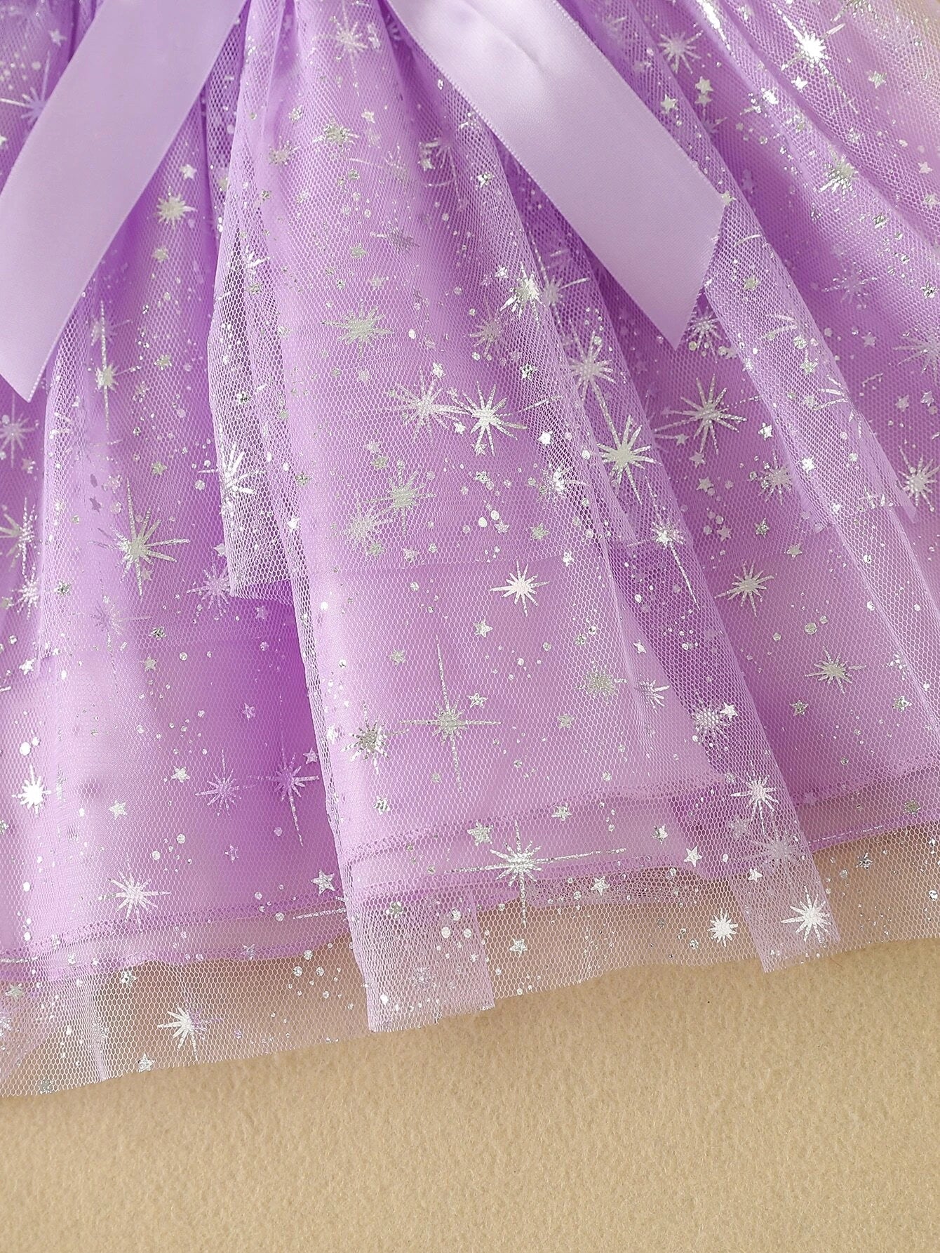 Buy SHEIN Baby Contrast Star Mesh Ruffle Trim Belted Dress in Pakistan