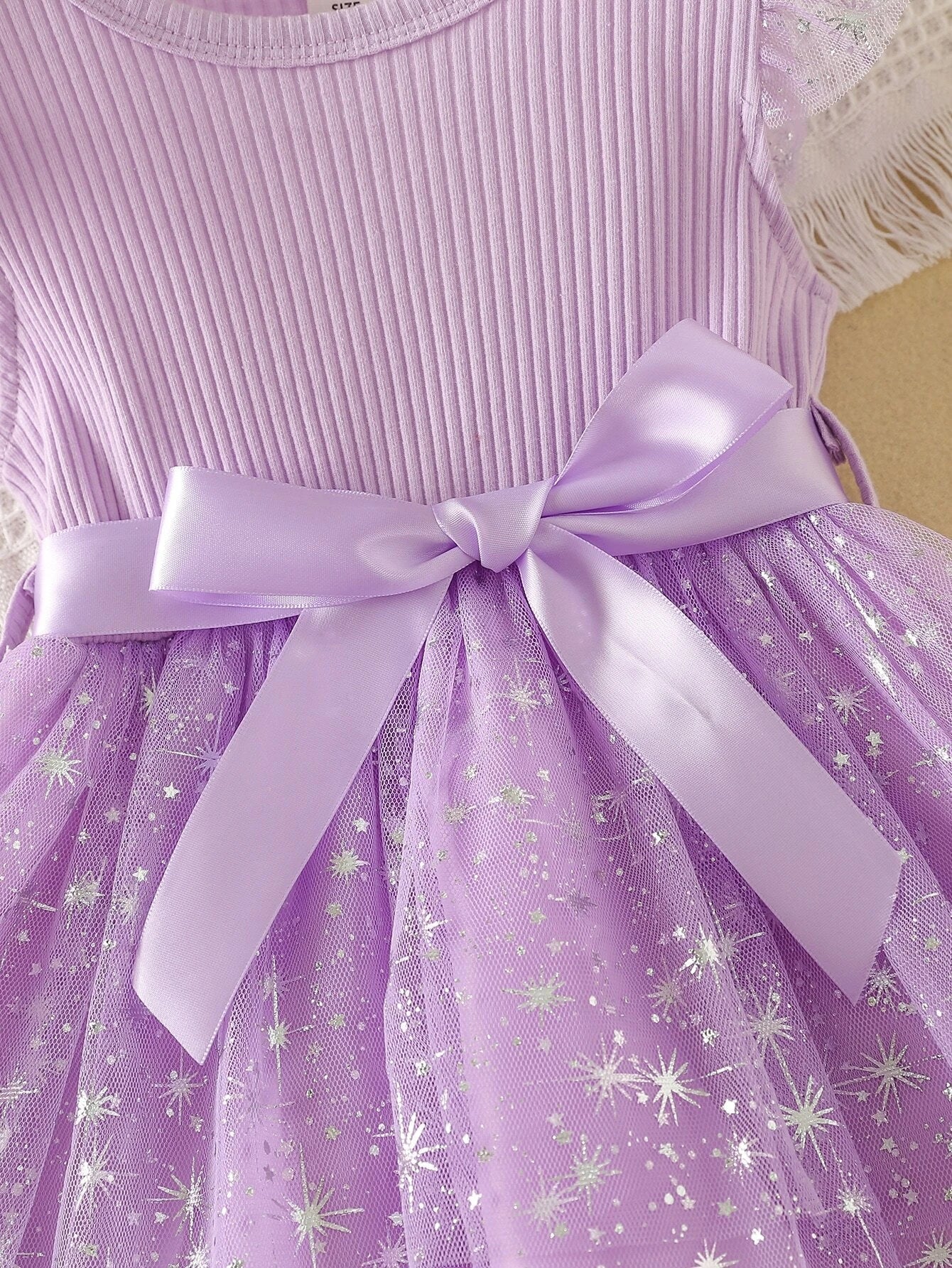 Buy SHEIN Baby Contrast Star Mesh Ruffle Trim Belted Dress in Pakistan