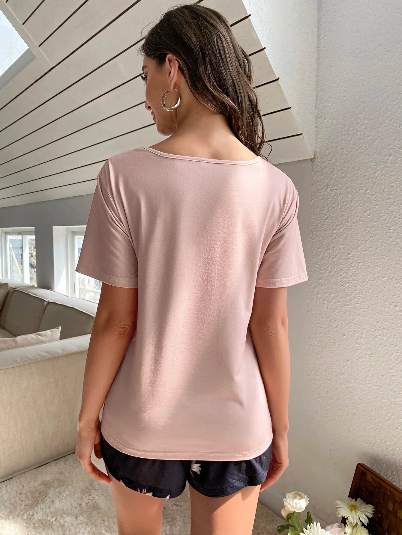 Buy SHEIN Floral Print Tie Front PJ Set in Pakistan