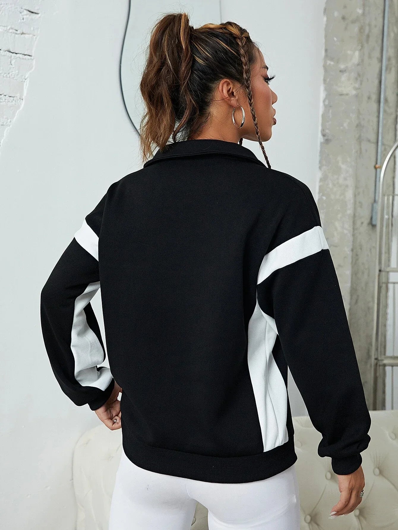 Buy Shein Contrast Panel Half Zip Sweatshirt in Pakistan