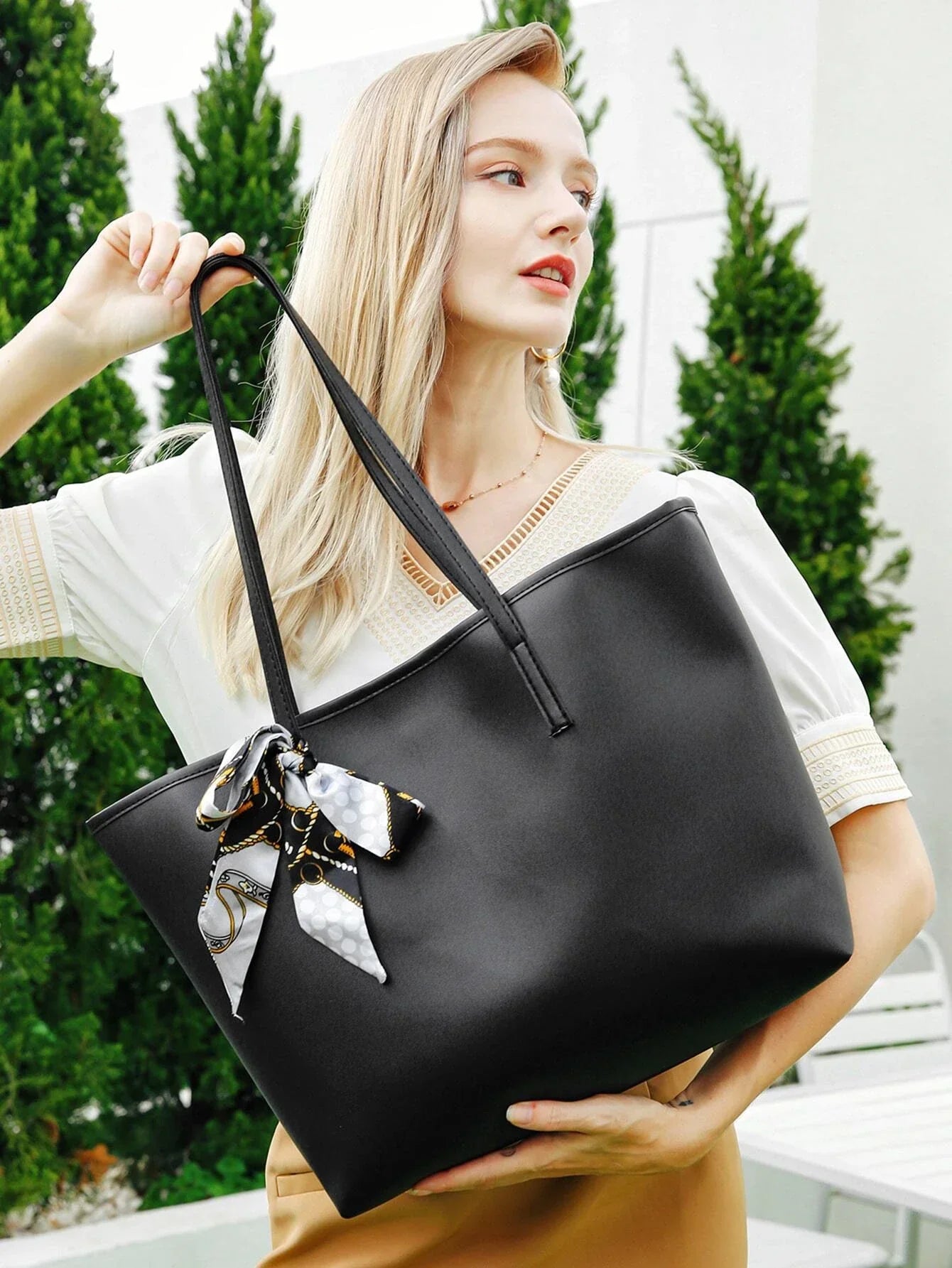 Buy SHEIN Twilly Scarf Decor Shoulder Tote Bag in Pakistan