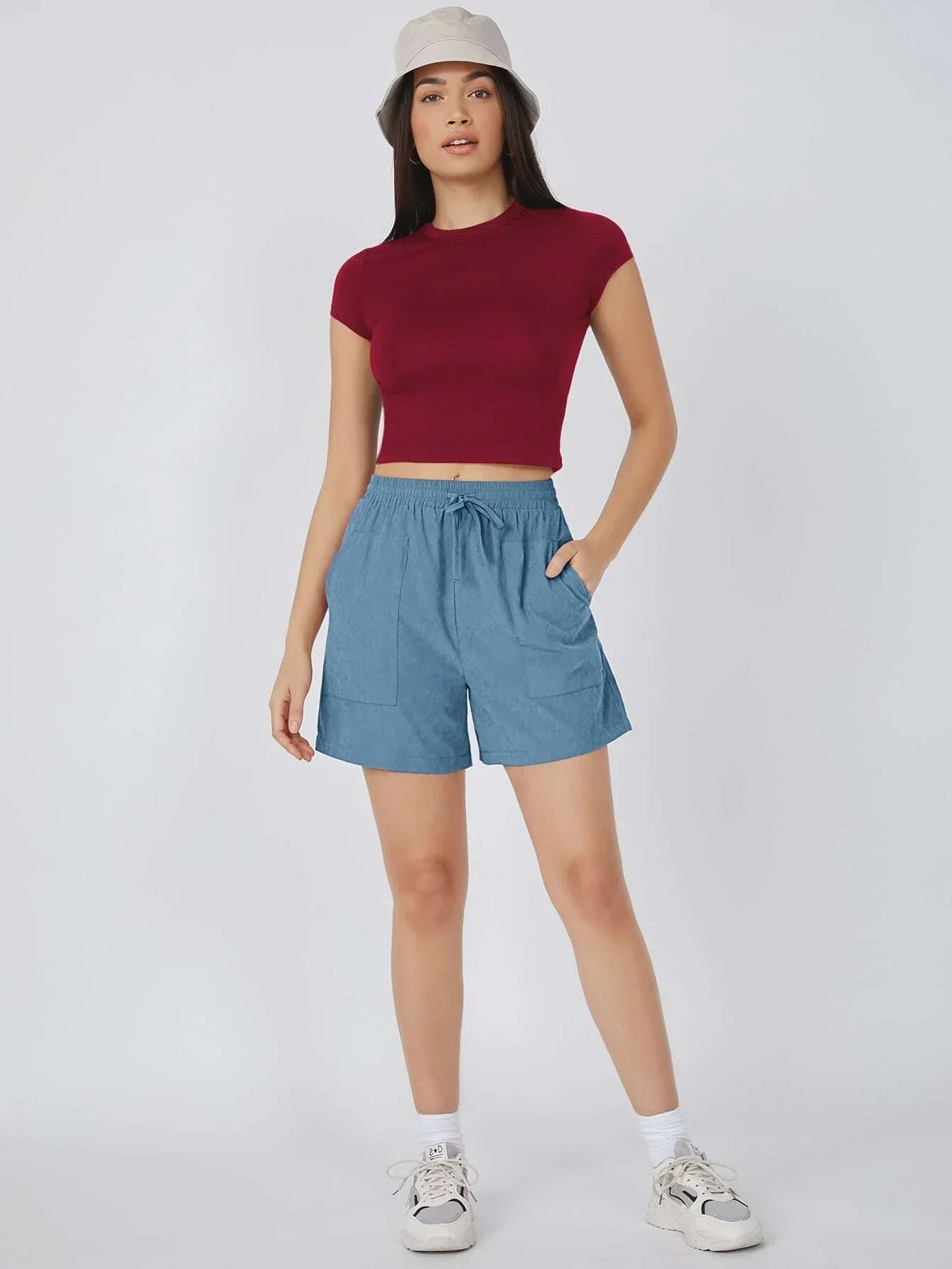 Buy SHEIN BASICS Cap Sleeve Solid Crop Top in Pakistan