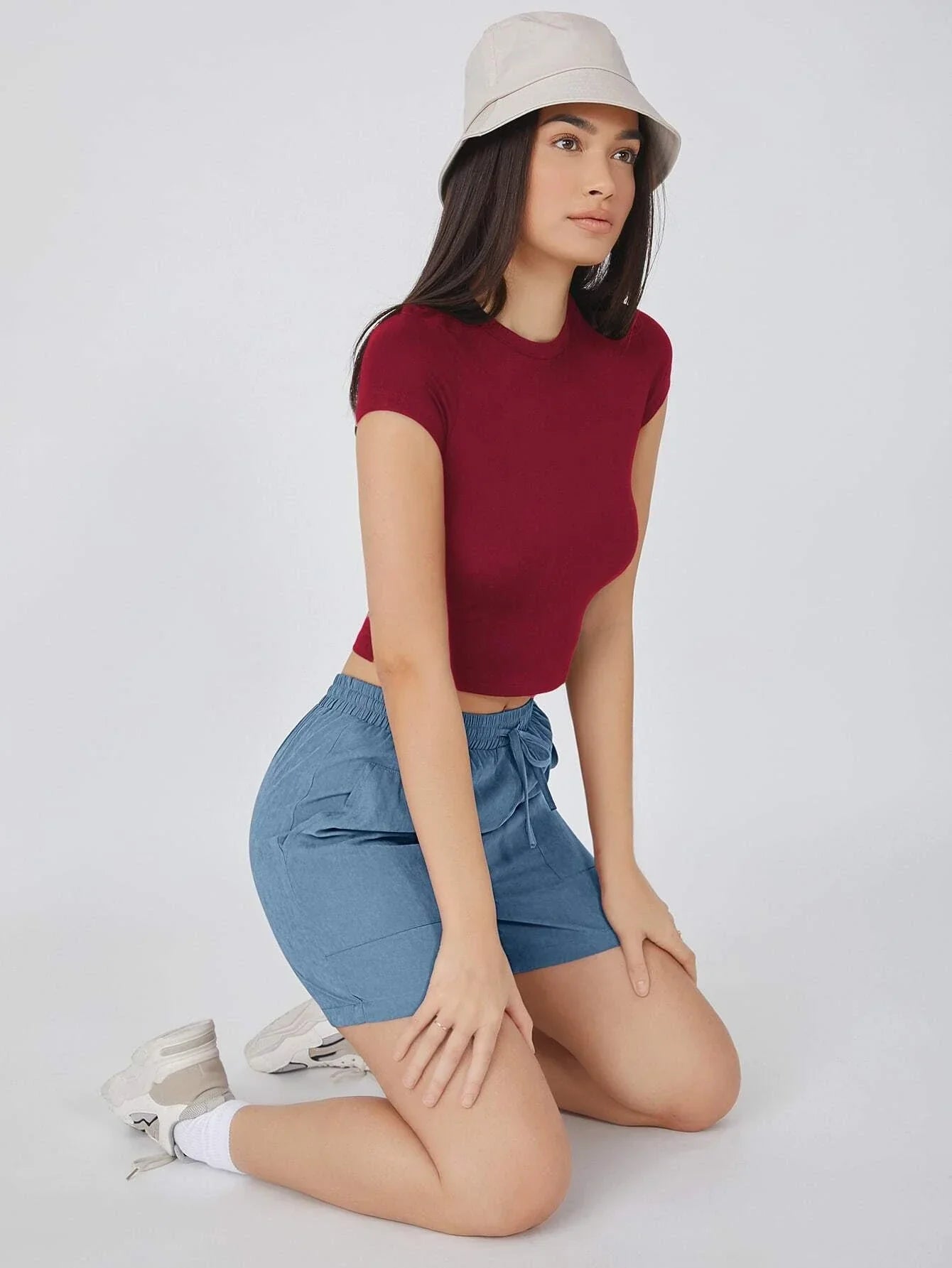Buy SHEIN BASICS Cap Sleeve Solid Crop Top in Pakistan