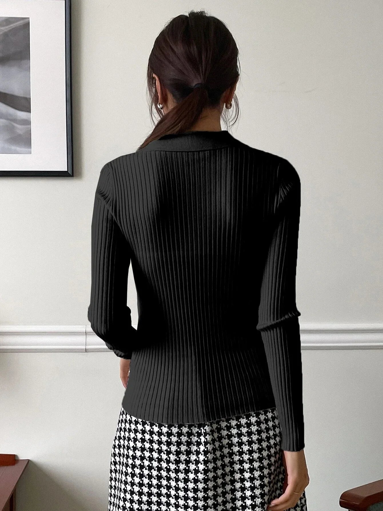 Buy SHEIN DAZY Solid Ribbed Knit Sweater in Pakistan