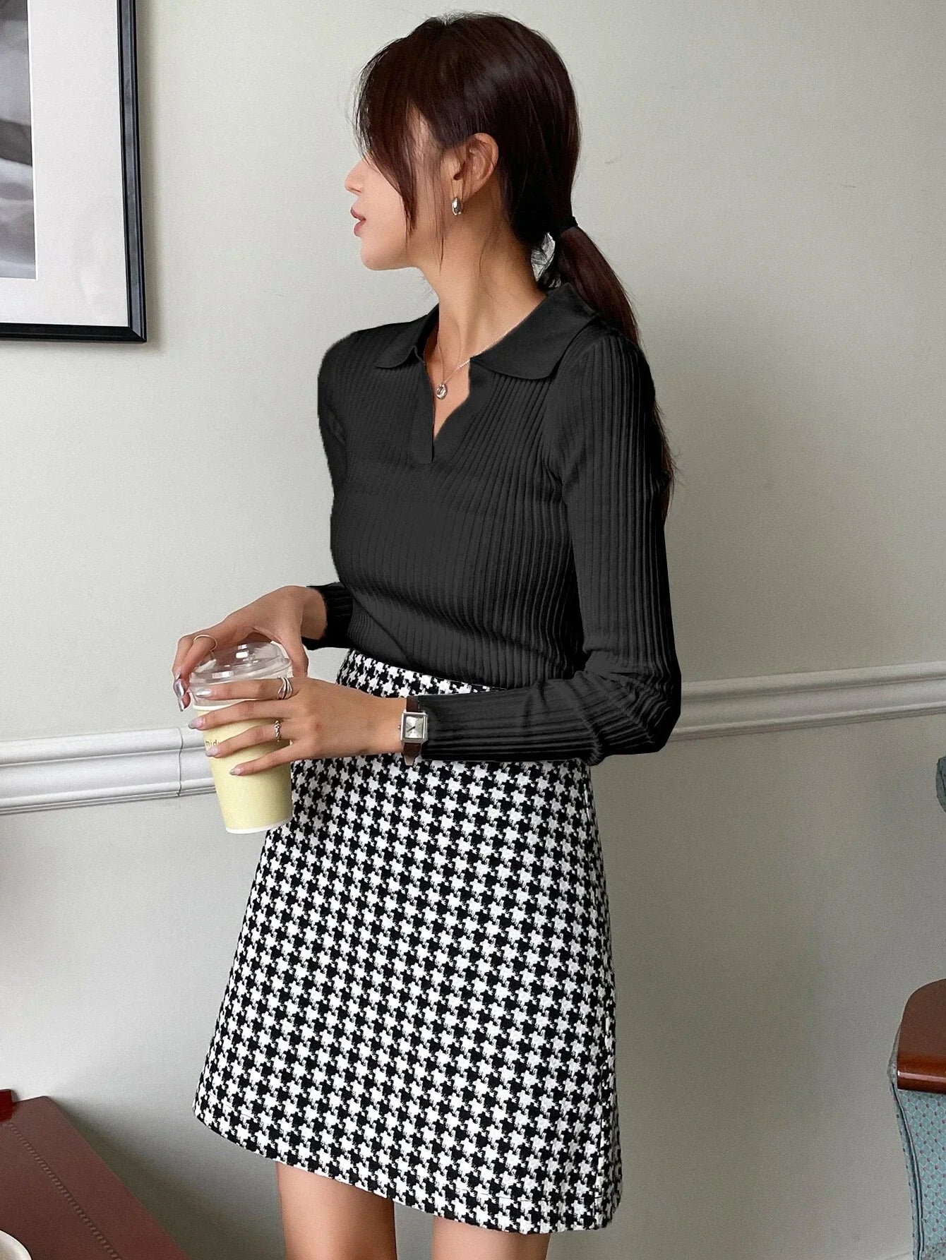 Buy SHEIN DAZY Solid Ribbed Knit Sweater in Pakistan