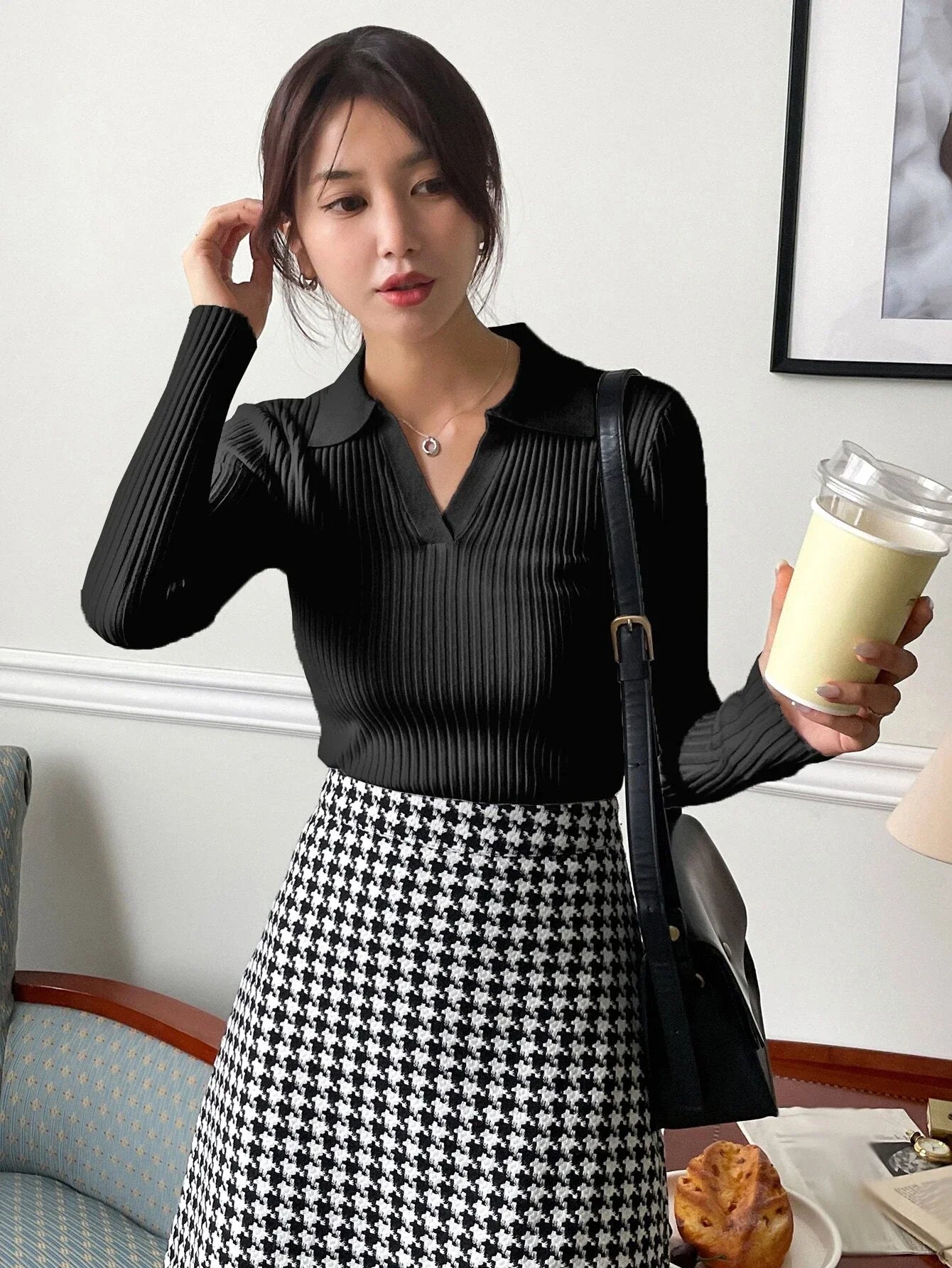 Buy SHEIN DAZY Solid Ribbed Knit Sweater in Pakistan