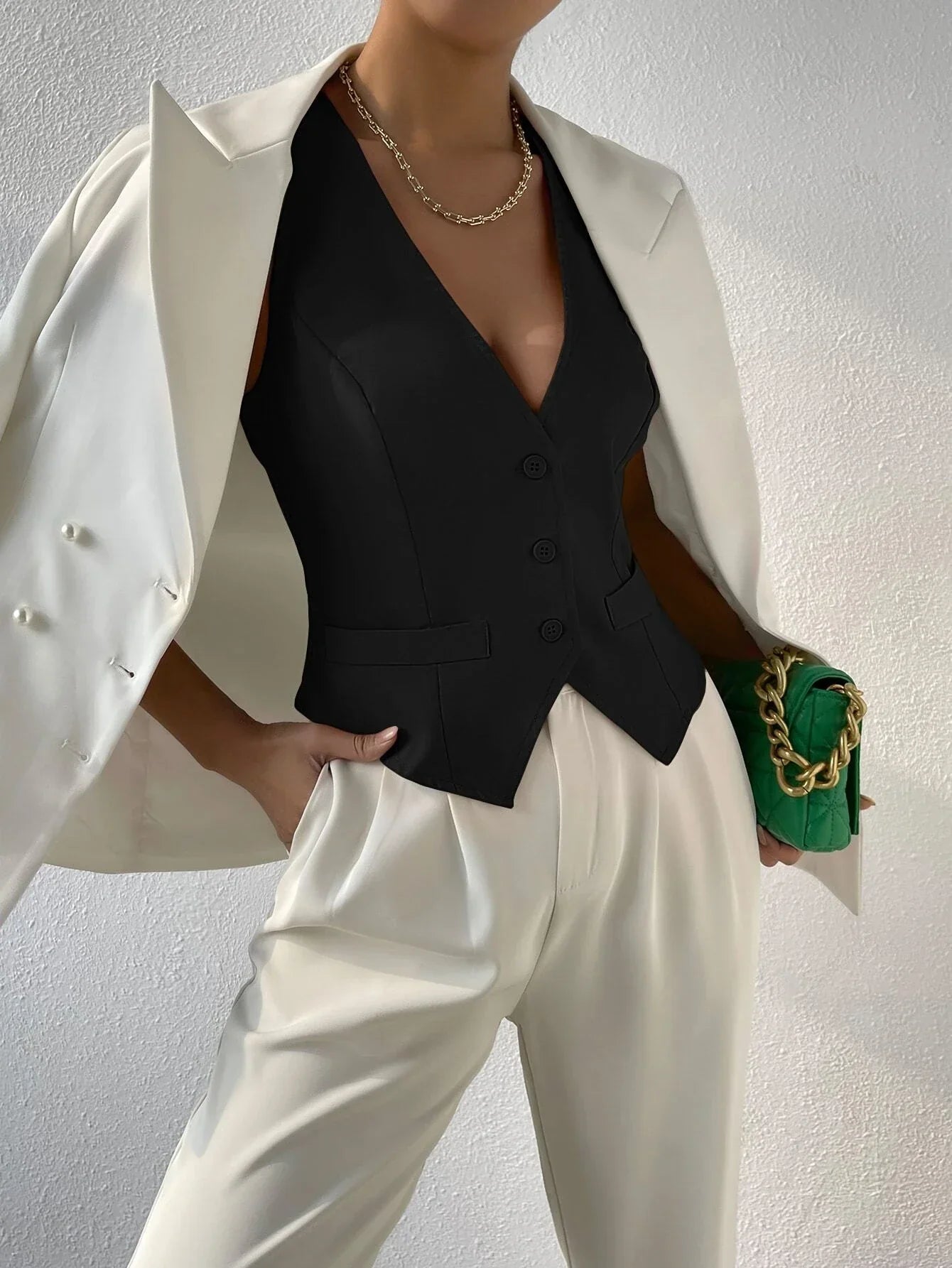 Buy Shein Bizwear Solid Button Front Waistcoat in Pakistan