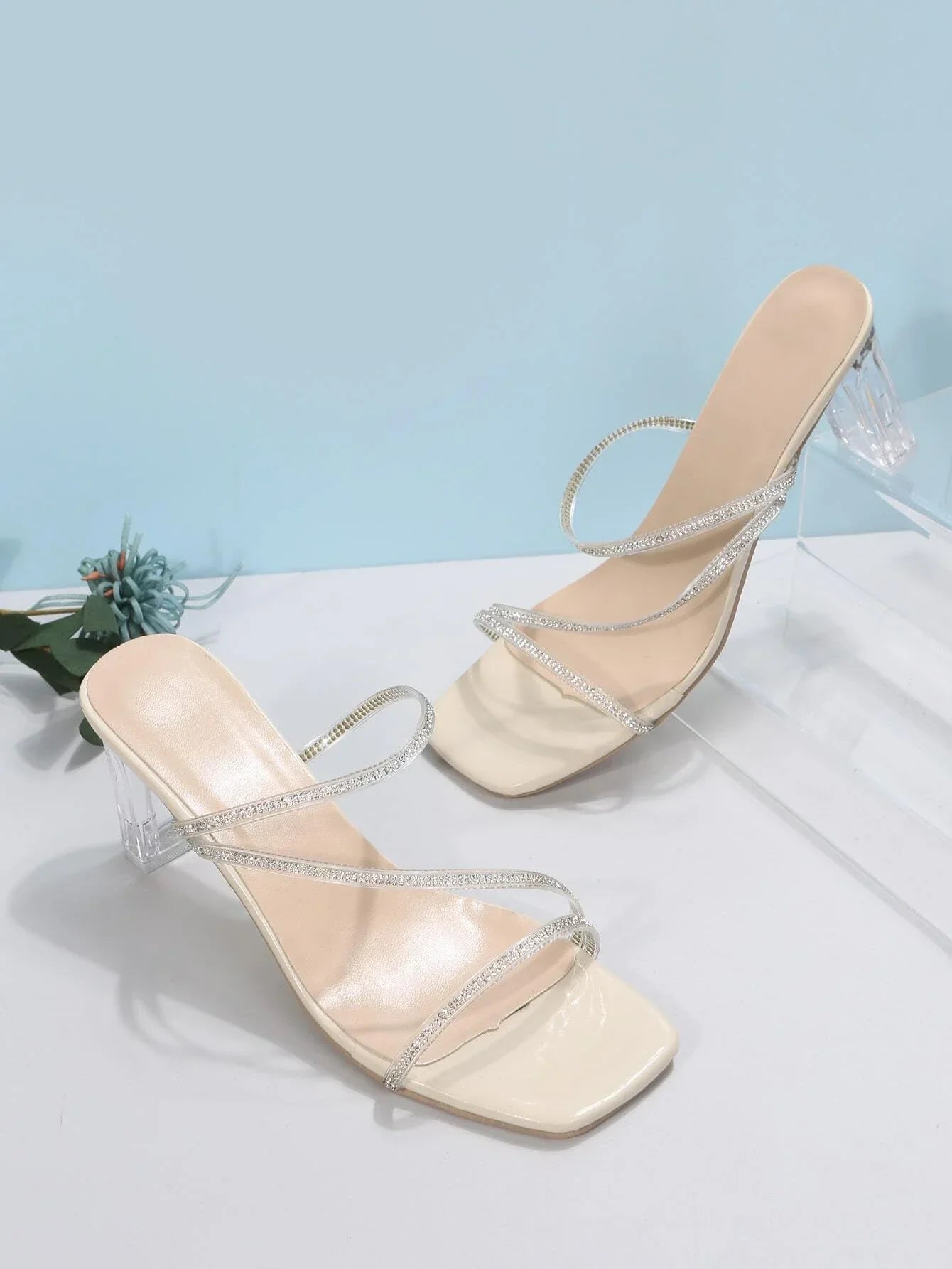 Buy Shein Women Rhinestone Decor Chunky Heeled Sandals in Pakistan