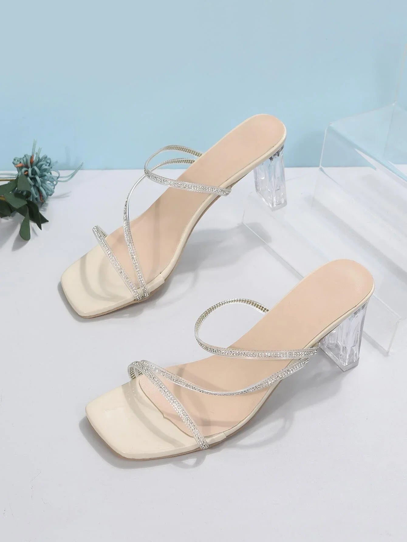 Buy Shein Women Rhinestone Decor Chunky Heeled Sandals in Pakistan