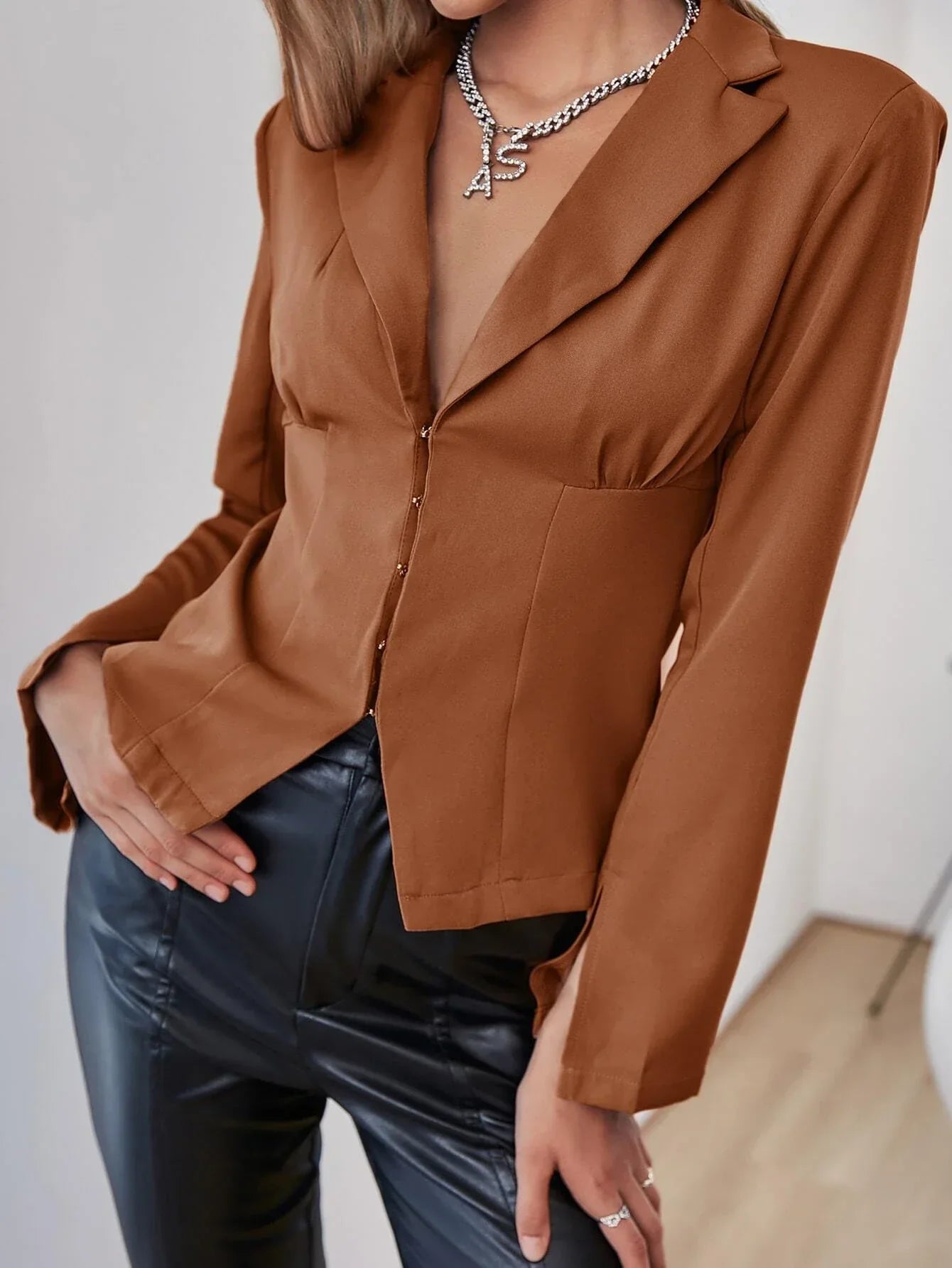 Buy Shein Sollinarry Lapel Collar Split Sleeve Blazer in Pakistan