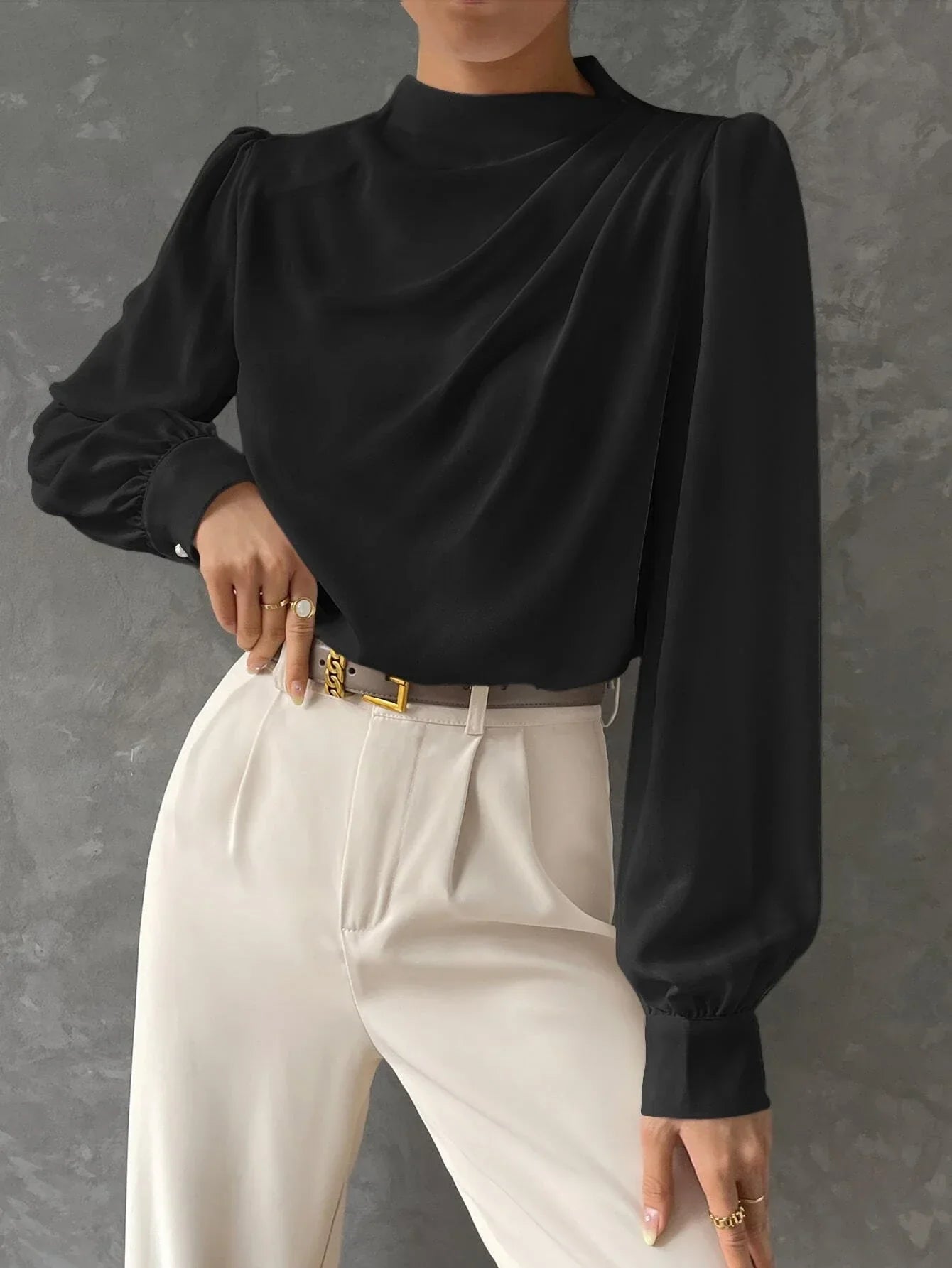 Buy SHEIN Bishop Sleeve Draped Front Blouse in Pakistan