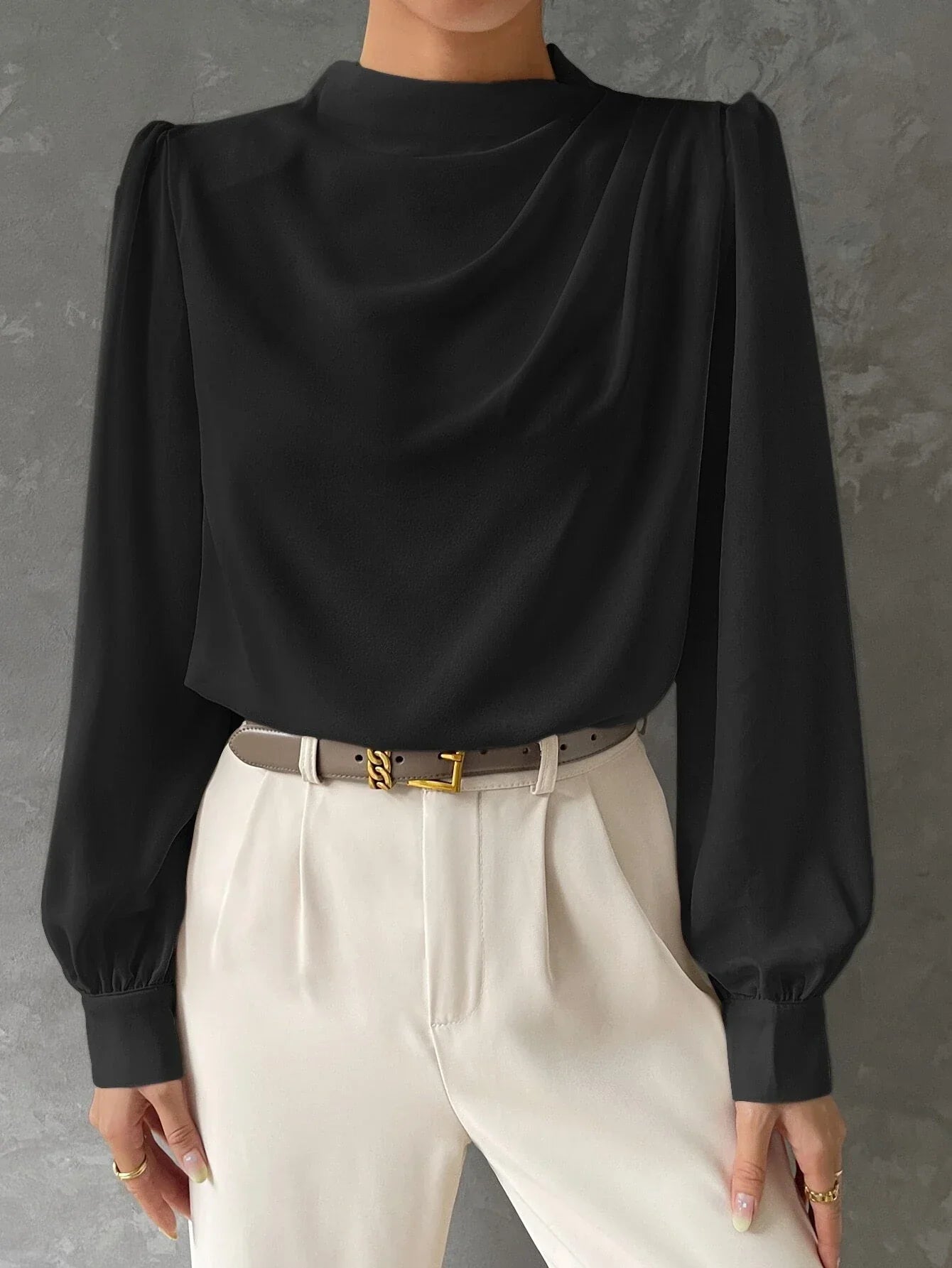 Buy SHEIN Bishop Sleeve Draped Front Blouse in Pakistan