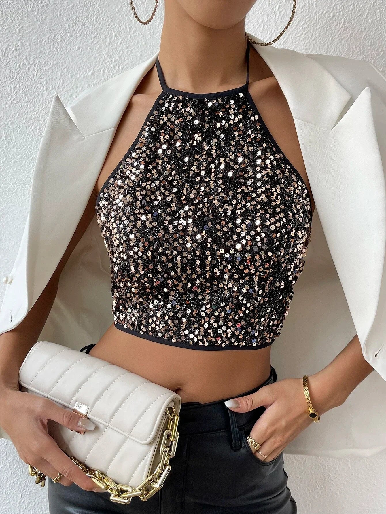 Buy Shein Open Back Crop Sequins Halter Top in Pakistan