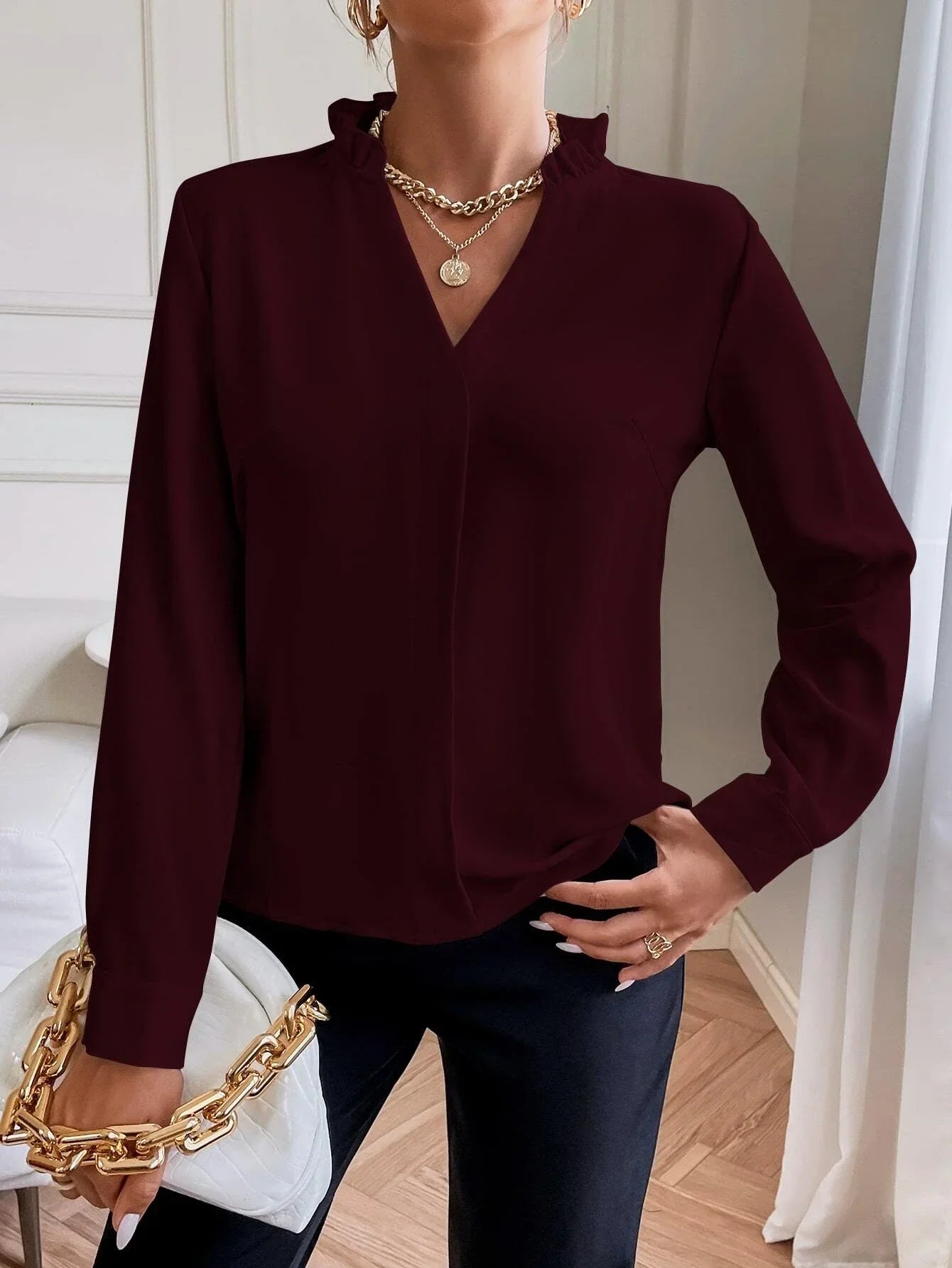 Buy Shein Solid Notched Neck Shirt in Pakistan