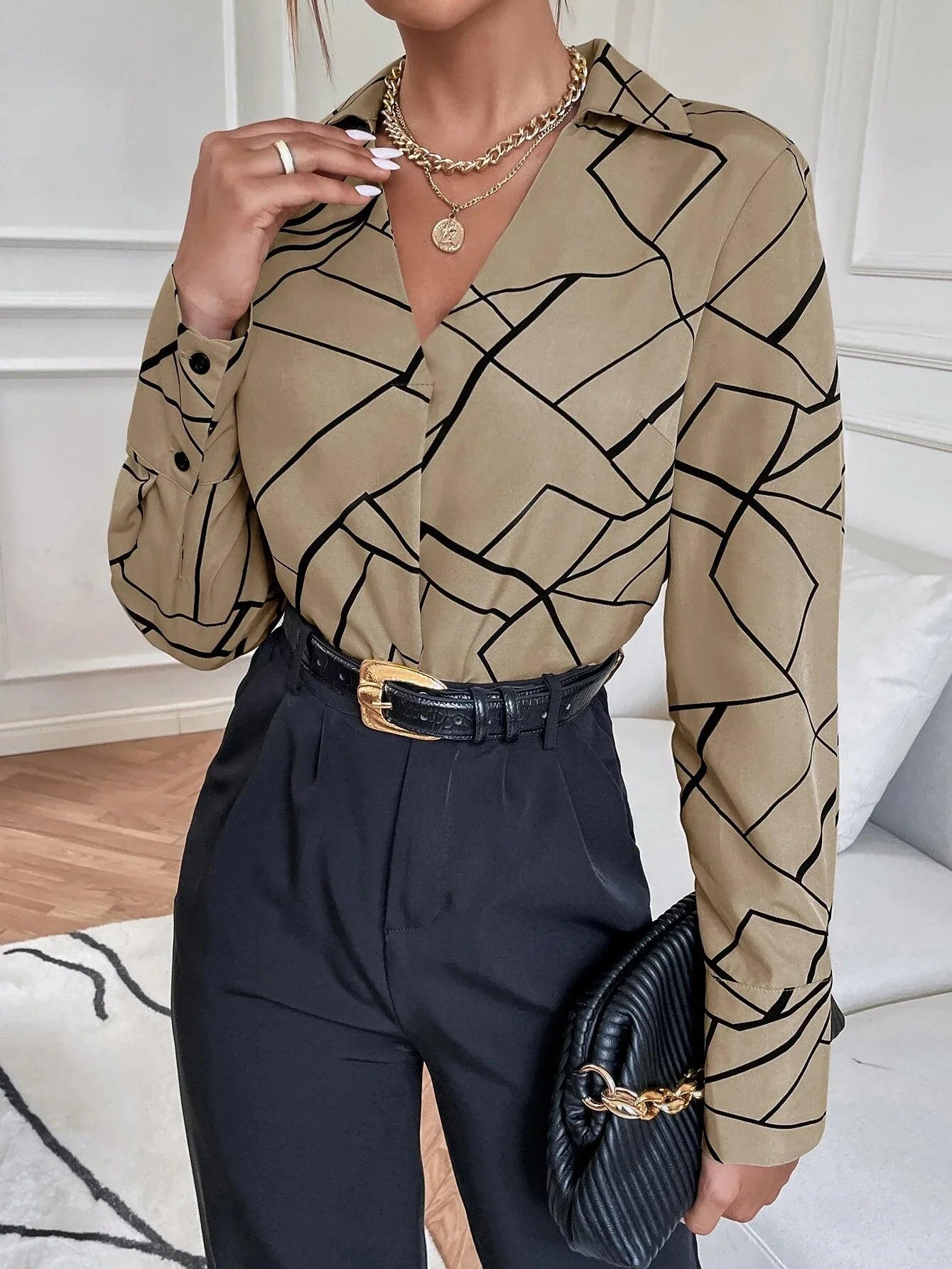 Buy Shein Geo Print Button Front Shirt in Pakistan