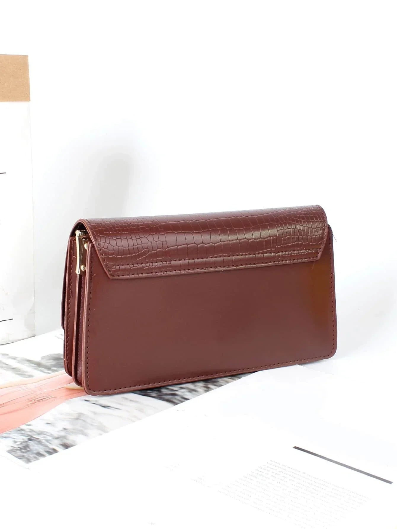 Buy SHEIN Croc Embossed Flap Baguette Bag in Pakistan