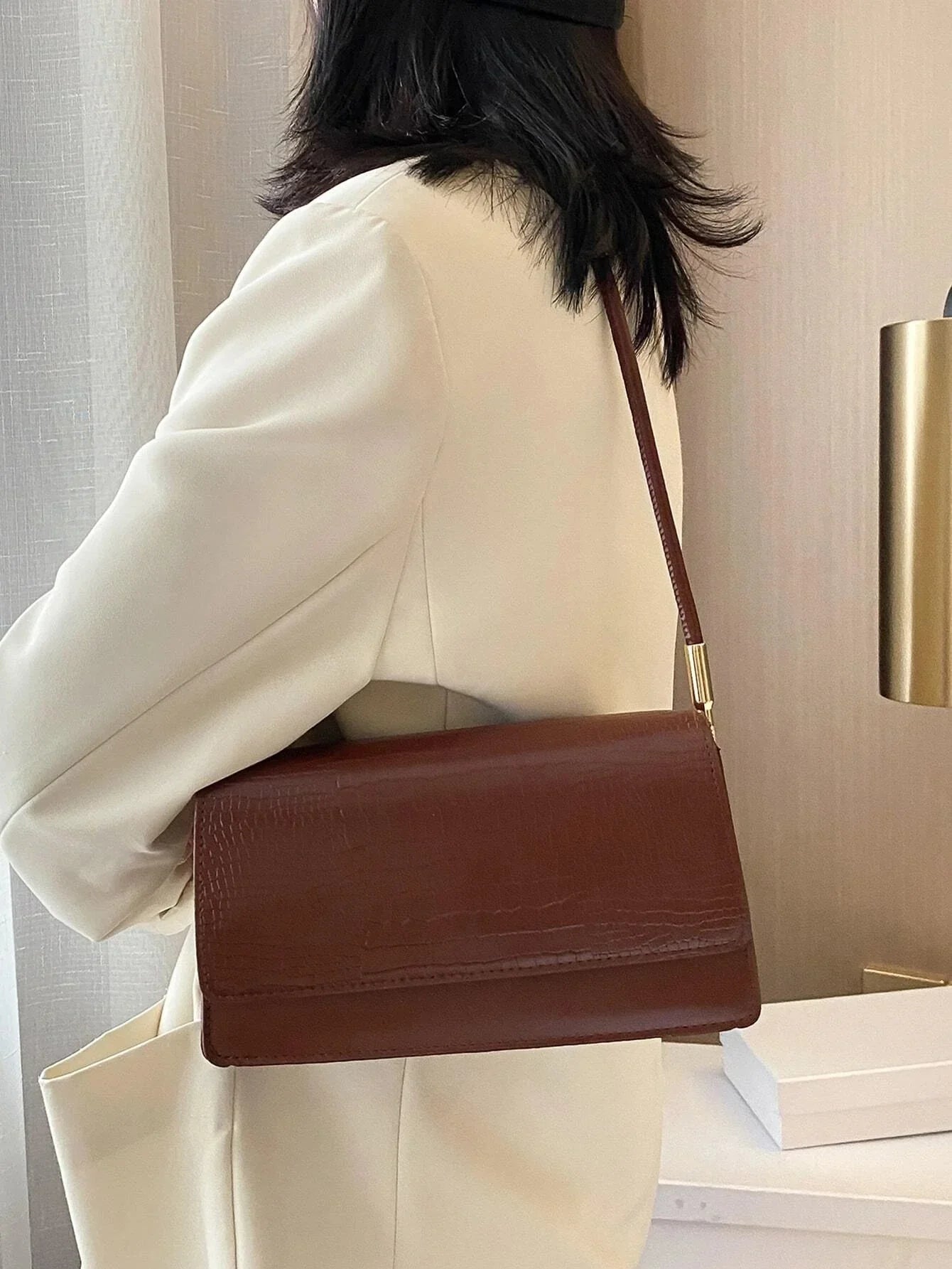 Buy SHEIN Croc Embossed Flap Baguette Bag in Pakistan