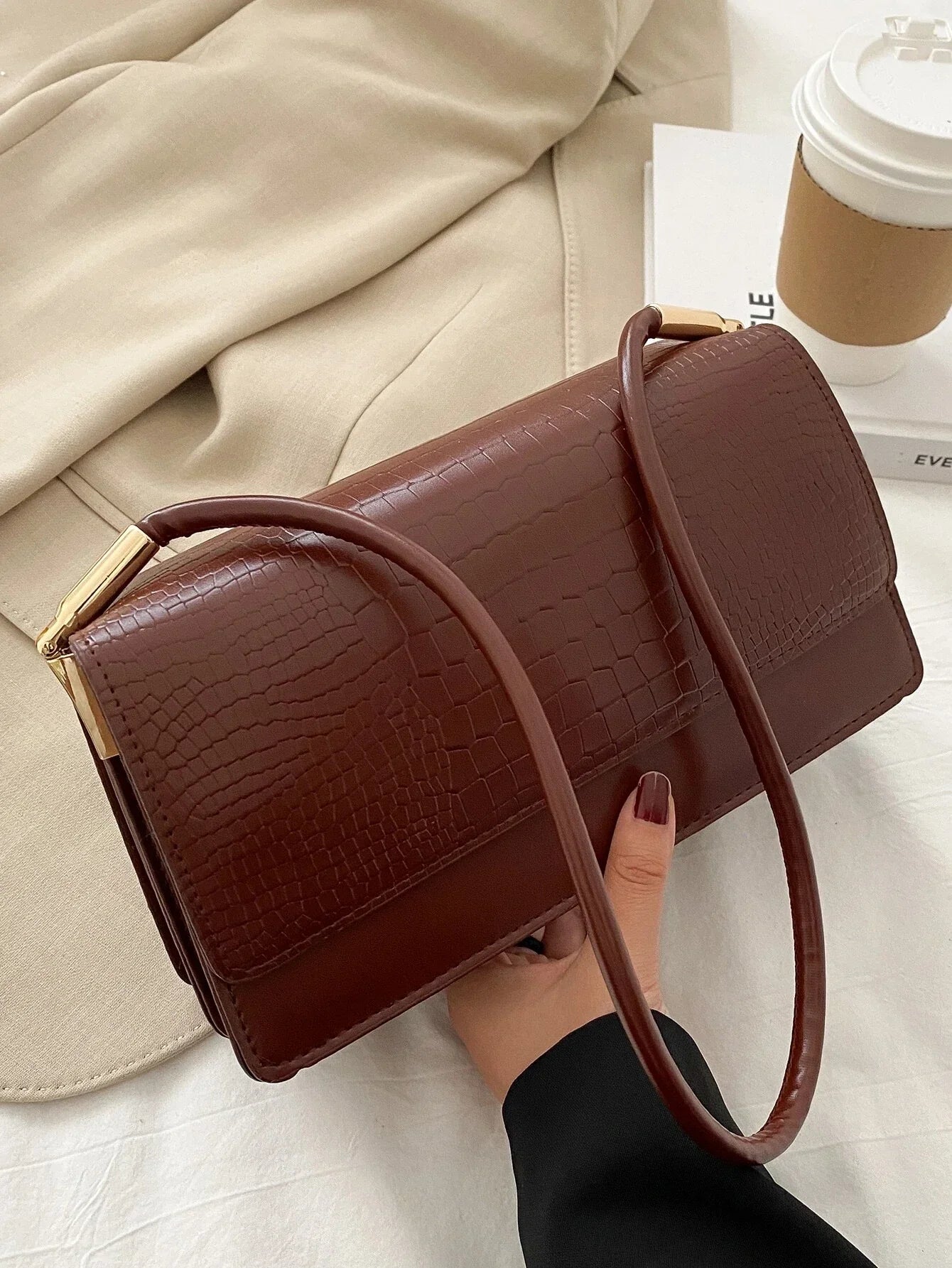 Buy SHEIN Croc Embossed Flap Baguette Bag in Pakistan