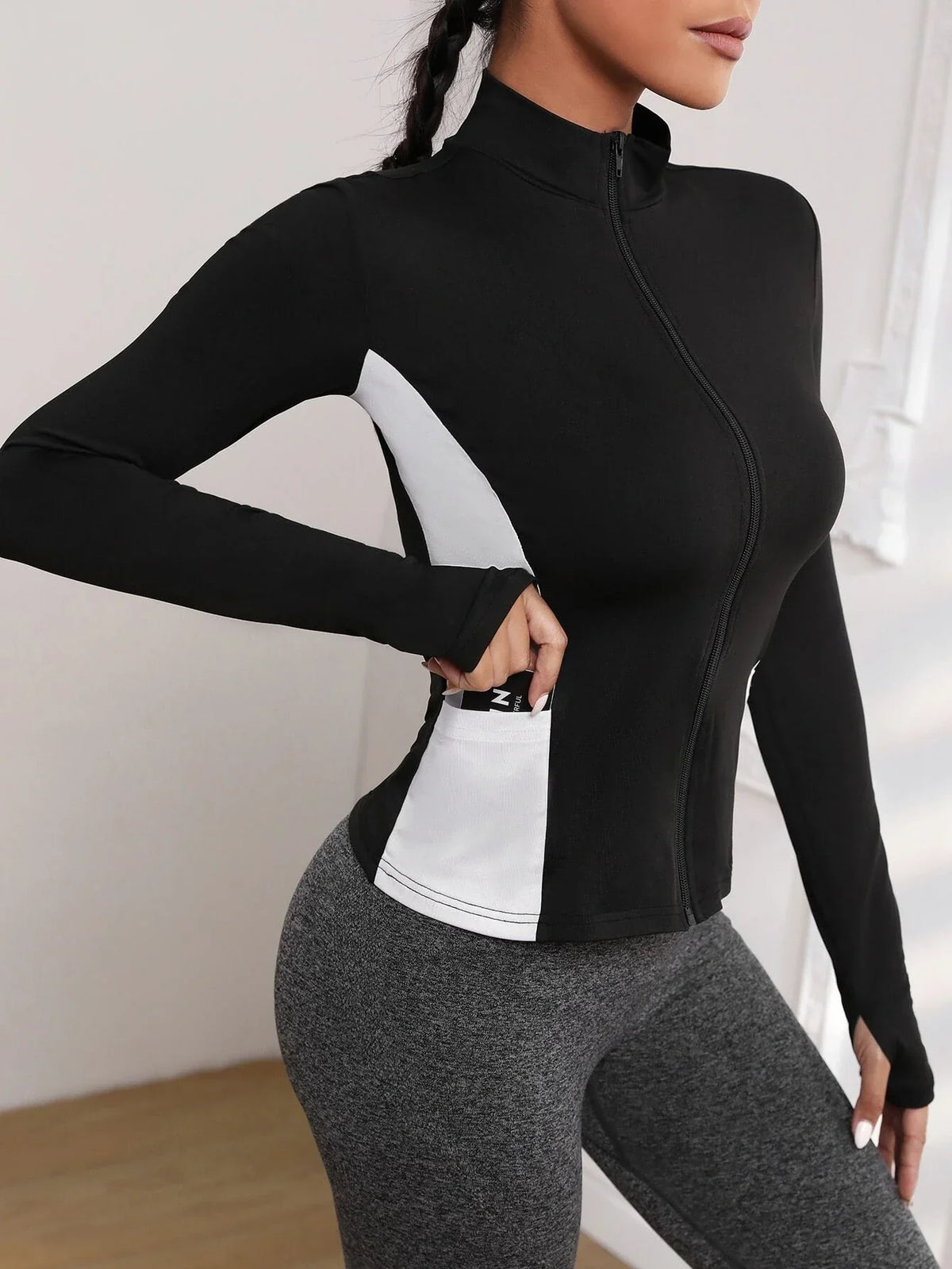 Buy SHEIN Colorblock Zipper Placket Pocket Detail Sports Jacket in Pakistan