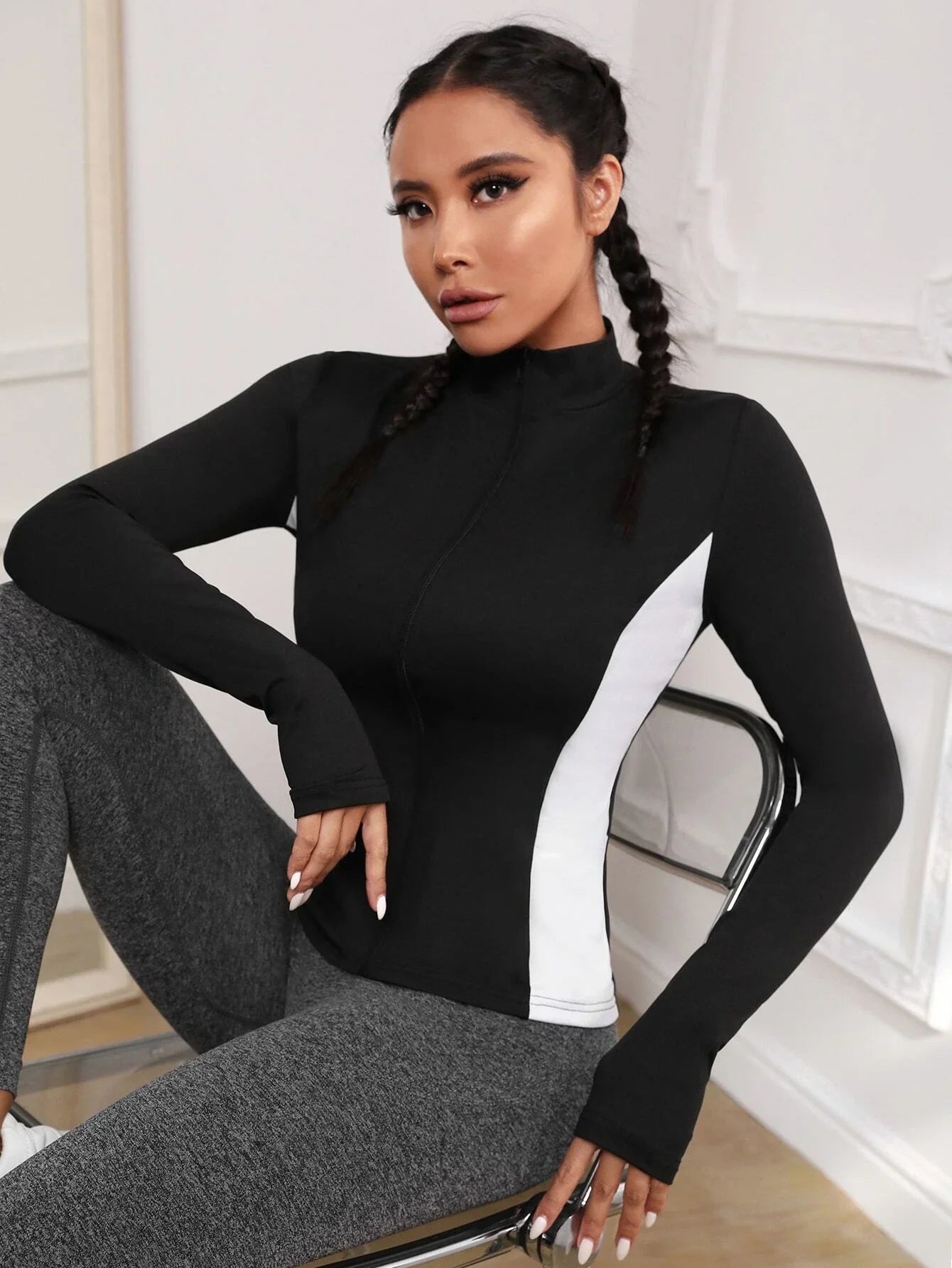 Buy SHEIN Colorblock Zipper Placket Pocket Detail Sports Jacket in Pakistan