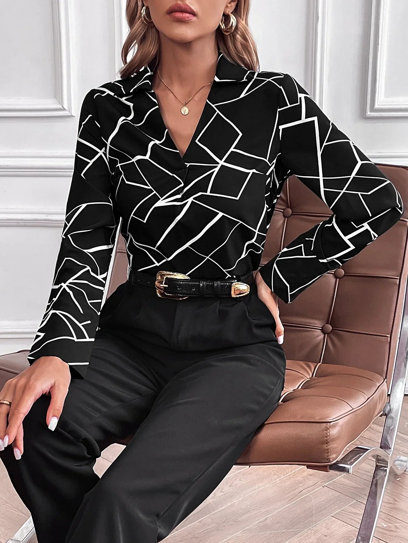Buy Shein Geometric Print Blouse in Pakistan