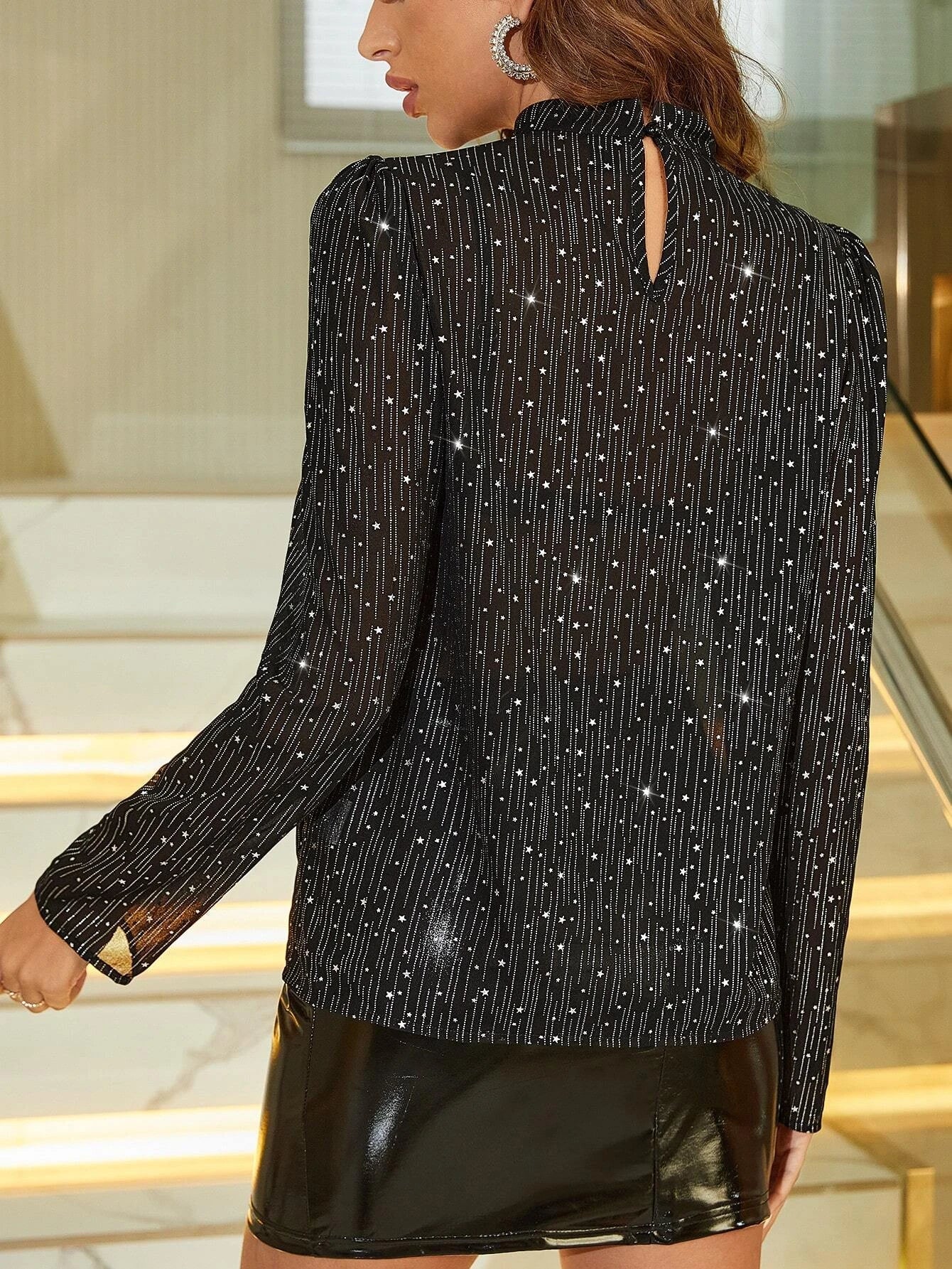 Buy SHEIN BAE Mock Neck Star Print Puff Sleeve Blouse in Pakistan