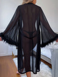 Buy Shein Fuzzy Cuff Belted Mesh Sleep Robe Without Lingerie in Pakistan