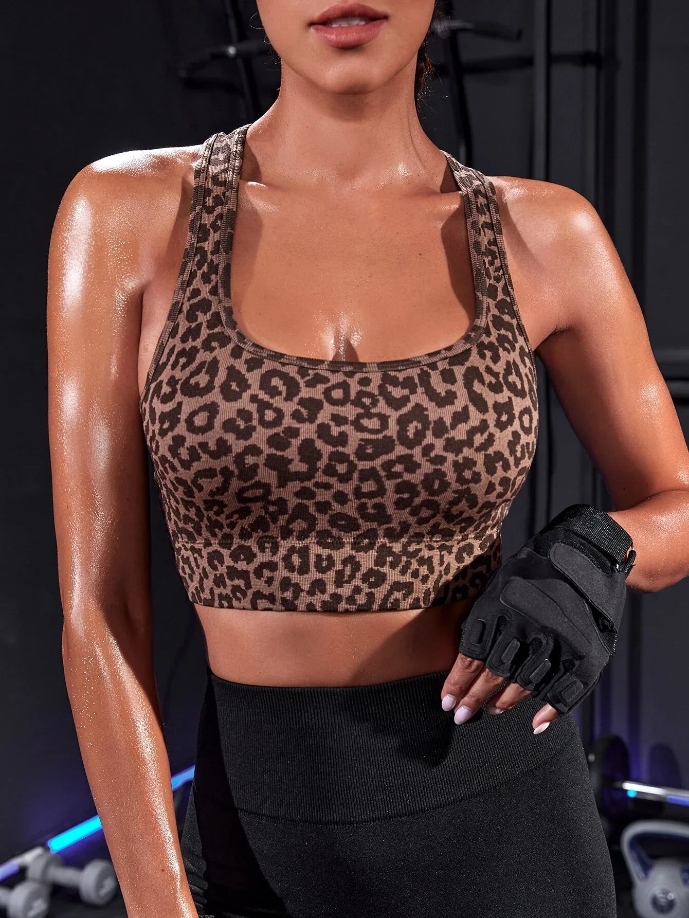 Buy Shein Leopard Print Racer Back Sports Bra in Pakistan