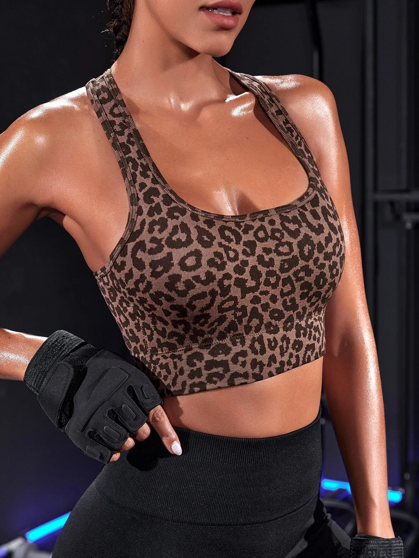 Buy Shein Leopard Print Racer Back Sports Bra in Pakistan